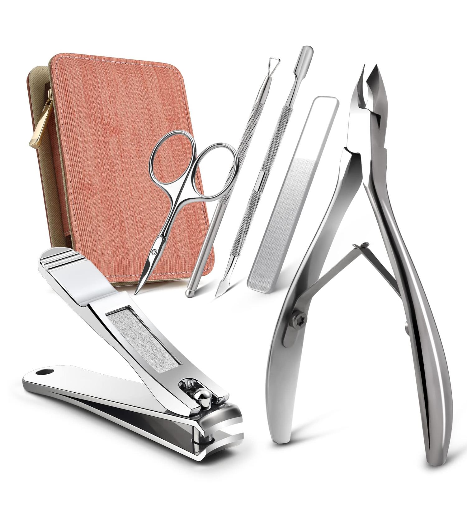 FERYES 6 PCS Manicure Nail Care Kit - Cuticle Removal Tools and Nail Clipper Set in Leather Case - Nail Cutter, Cuticle Nipper, Pusher, Scissors, Glass File - Buy Online on SooperMarket.com
