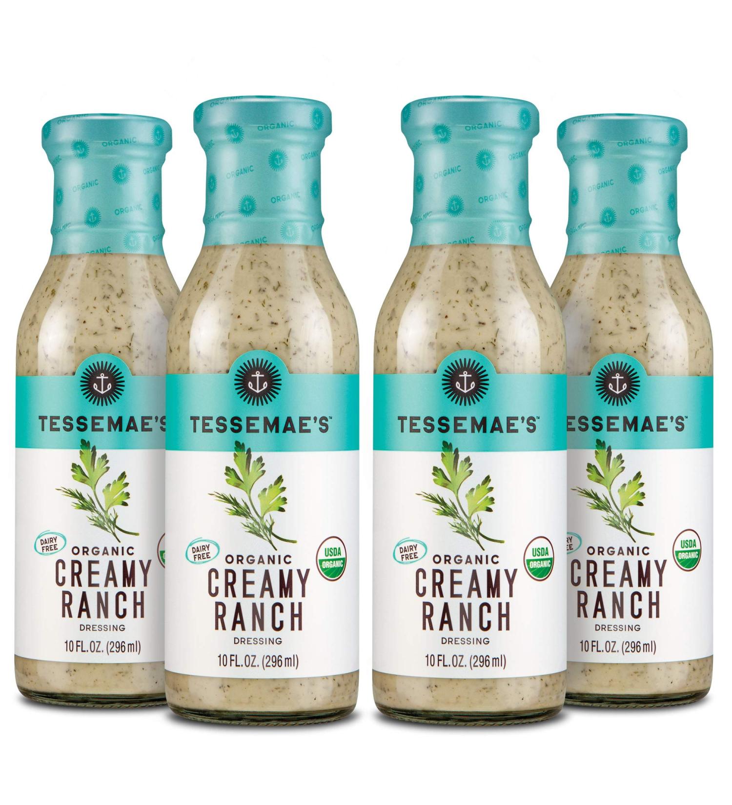 Tessemae's Organic Creamy Ranch Dressing 10 oz. (4-Pack) | Whole30 Certified, Keto Friendly, USDA Organic - Buy Online on SooperMarket.com