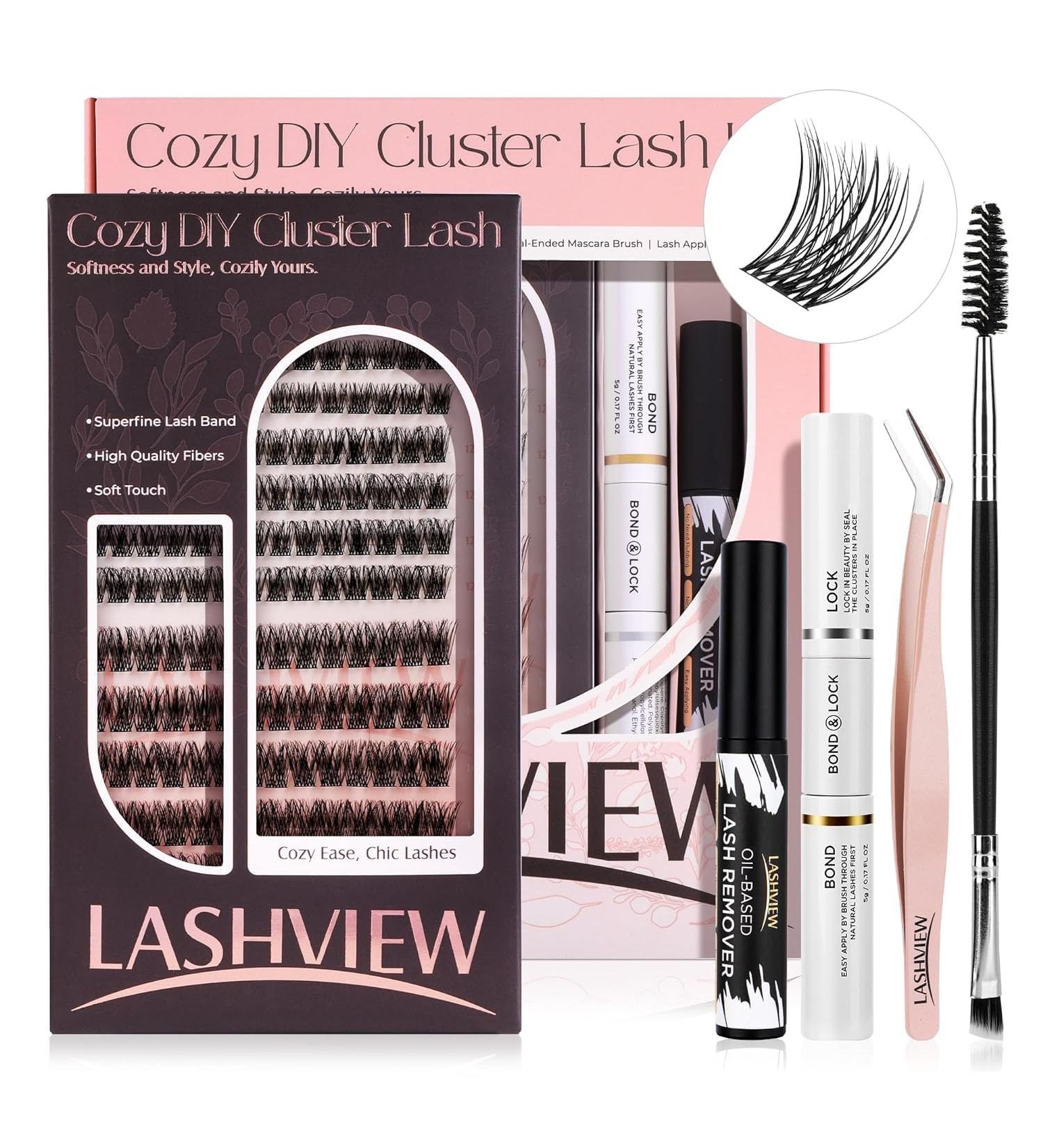 LASHVIEW DIY Lash Extension Kit - Cluster Lashes with Bond & Seal Remover Applicator & Brush for Perfect Eyelash Extensions - Buy Online on SooperMarket.com