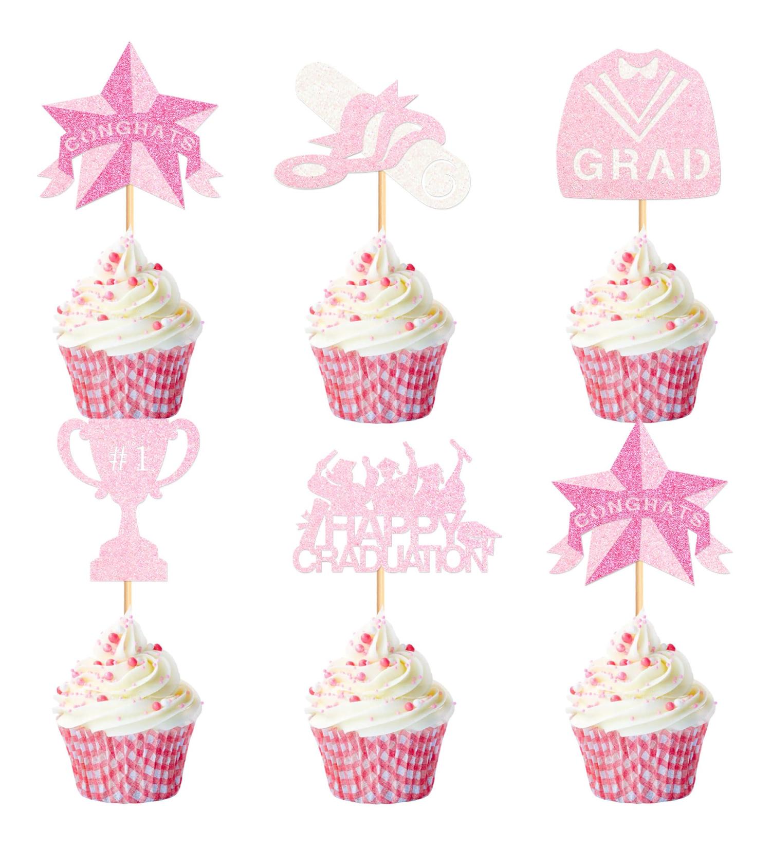 Cyodoos 25 pcs Pink Graduation Cake Toppers Class of 2024 Graduation Cupcake Toppers Congrats Grad and Graduation Party Decorations Pink2 - Buy Online on SooperMarket.com