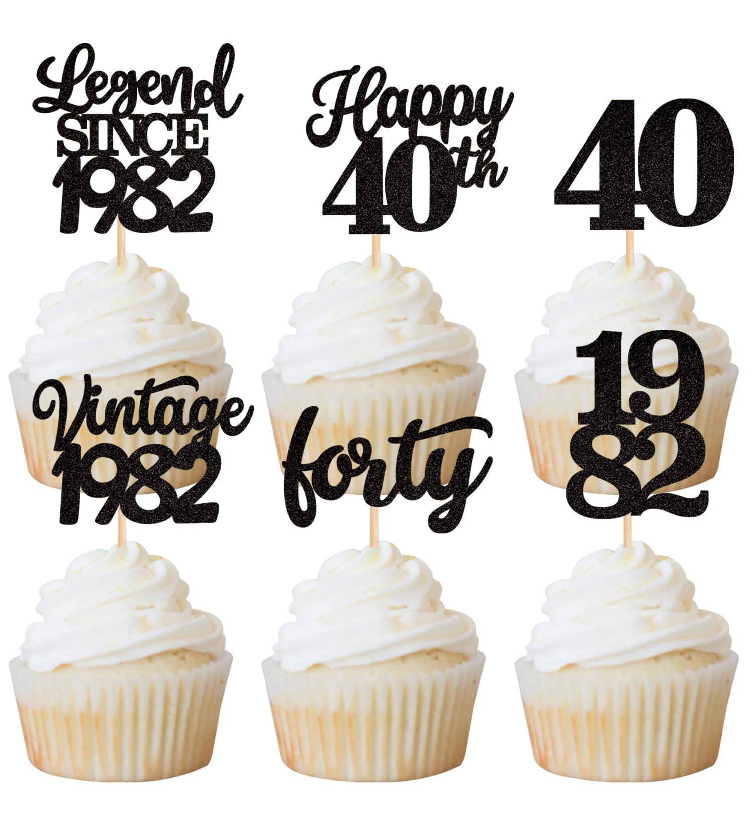Rsstarxi 48 Pack Black Vintage 1982 Cupcake Toppers - Happy 40th Number 40 Cupcake Picks for 40th Birthday and Anniversary Party Decorations - Buy Online on SooperMarket.com