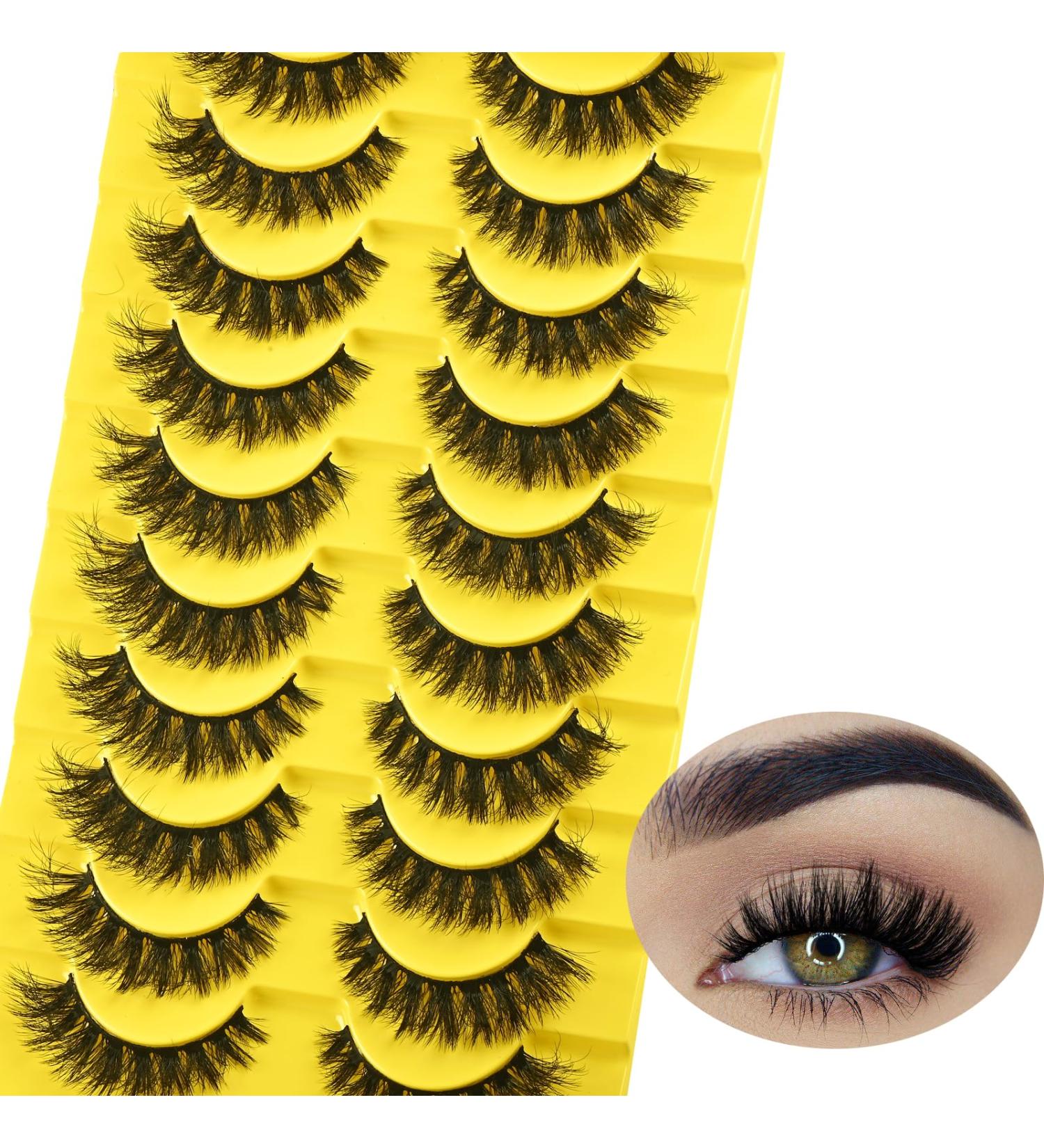 Fluffy Cat Eye False Eyelashes - 10 Pairs Short Mink Lashes for Natural Look | Wispy Volume Lash Pack - Buy Online on SooperMarket.com