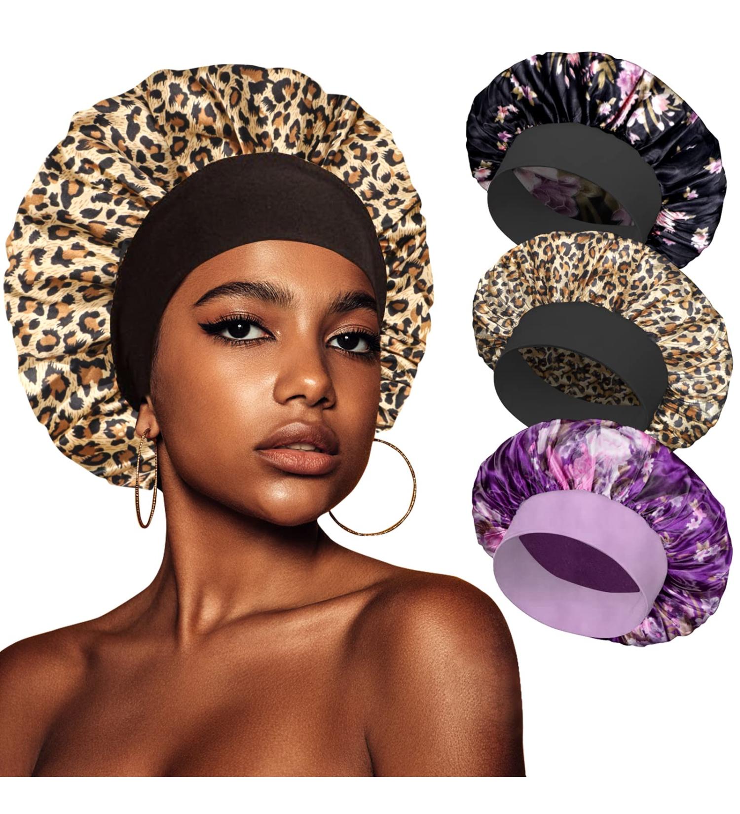 3 PCS Silk Satin Bonnet for Sleeping | Hair Bonnets for Black Women, Girls & Men | Elastic Wide Band | Silk Cap for Curly Hair - Buy Online on SooperMarket.com