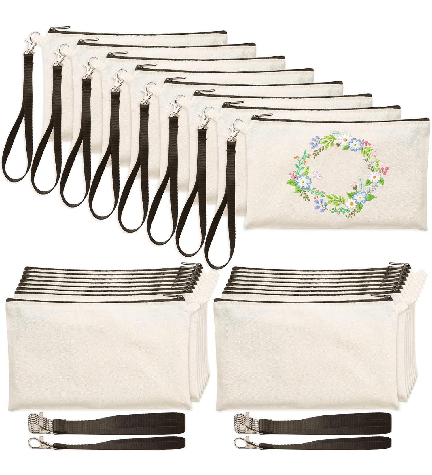 Sntieecr Sublimation Blank Cosmetic Bags with Wristband Lanyards - 10 Pack DIY Makeup & Pencil Bags for Travel - Beige, 8.3 x 5.1 Inch - Buy Online on SooperMarket.com