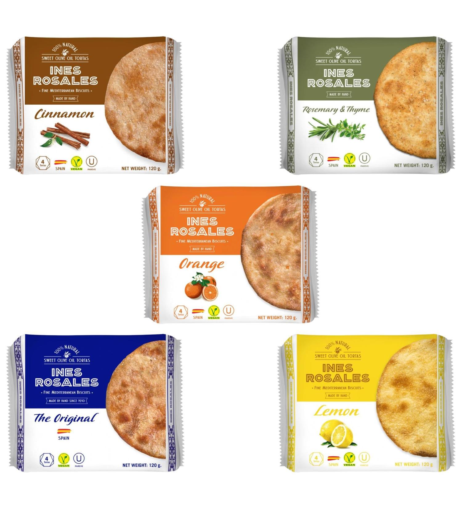 Ines Rosales Sweet & Savoury Olive Oil Tortas Pick N Mix - Choose From 5 Flavours | Original Orange Rosemary & Thyme Lemon Cinnamon Spanish Tortas-Snacks 120g - Pack of 2 120 g (Pack of 2) - Buy Online on SooperMarket.com