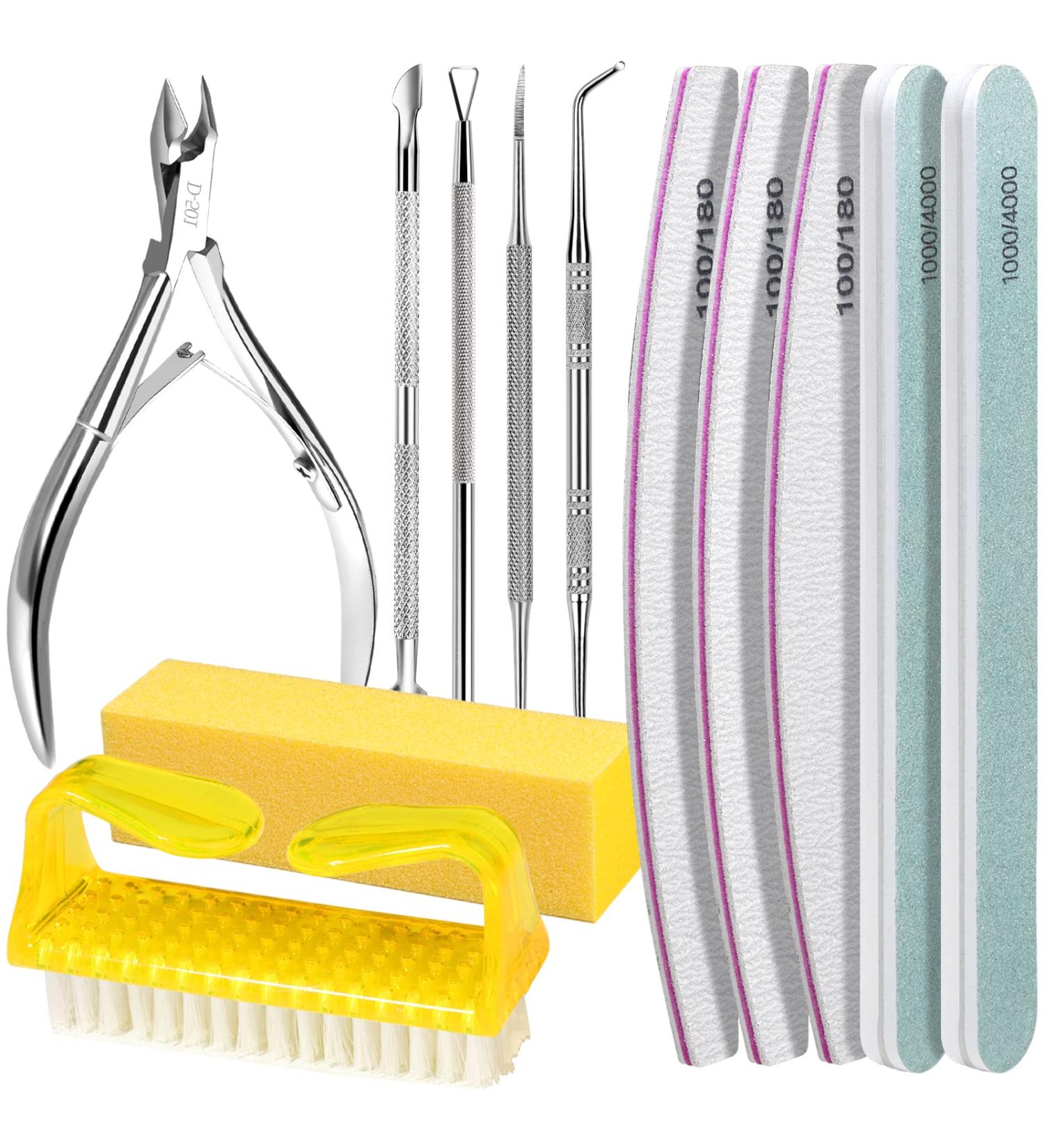 FANDAMEI 12pcs Nail Files Set with Cuticle Nipper, Buffer, Pusher, Remover Tool Manicure Kit Yellow - Buy Online on SooperMarket.com