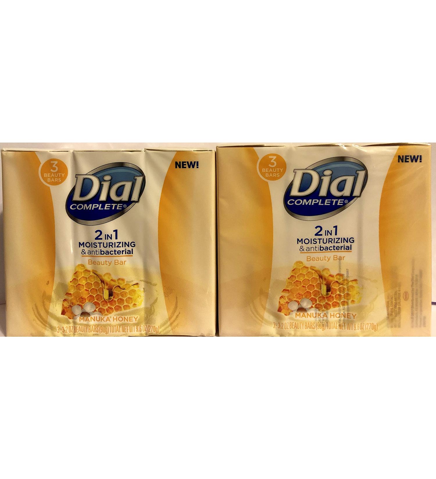 Dial Complete Manuka Honey Beauty Bar Soap - 2-in-1 Moisturizing & Antibacterial - 3 Count 3.2oz Bars - Pack of 6 (2 Packages) Honey Soap - Buy Online on SooperMarket.com