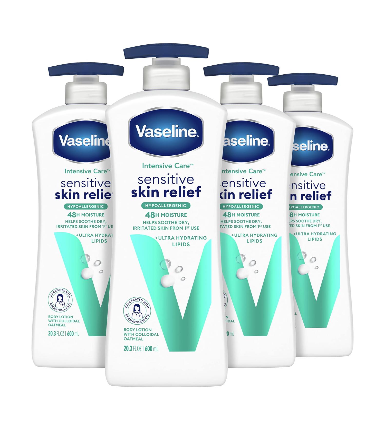 Vaseline Intensive Care Body Lotion Sensitive Skin Relief 4 Ct - Colloidal Oatmeal & Ultra-Hydrating Lipids - 20.3 oz - Buy Online on SooperMarket.com