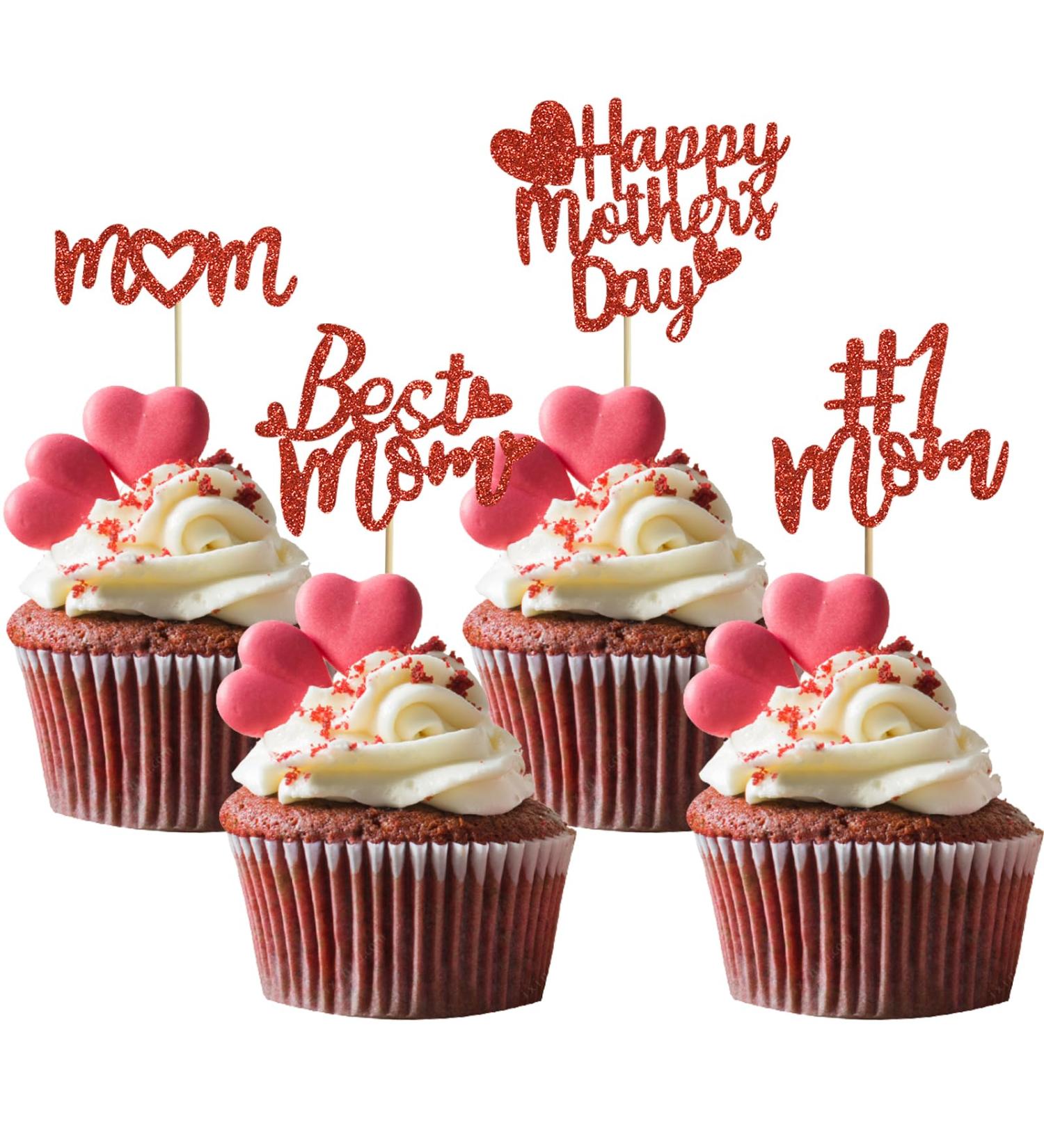 BEISHIDA 12pcs Happy Mother's Day Cupcake Toppers Best Mom Cupcake Decorations Red Cupcake Toppers for Women Mother's Day Party Decoration Party Supplies 12 pcs - Buy Online on SooperMarket.com