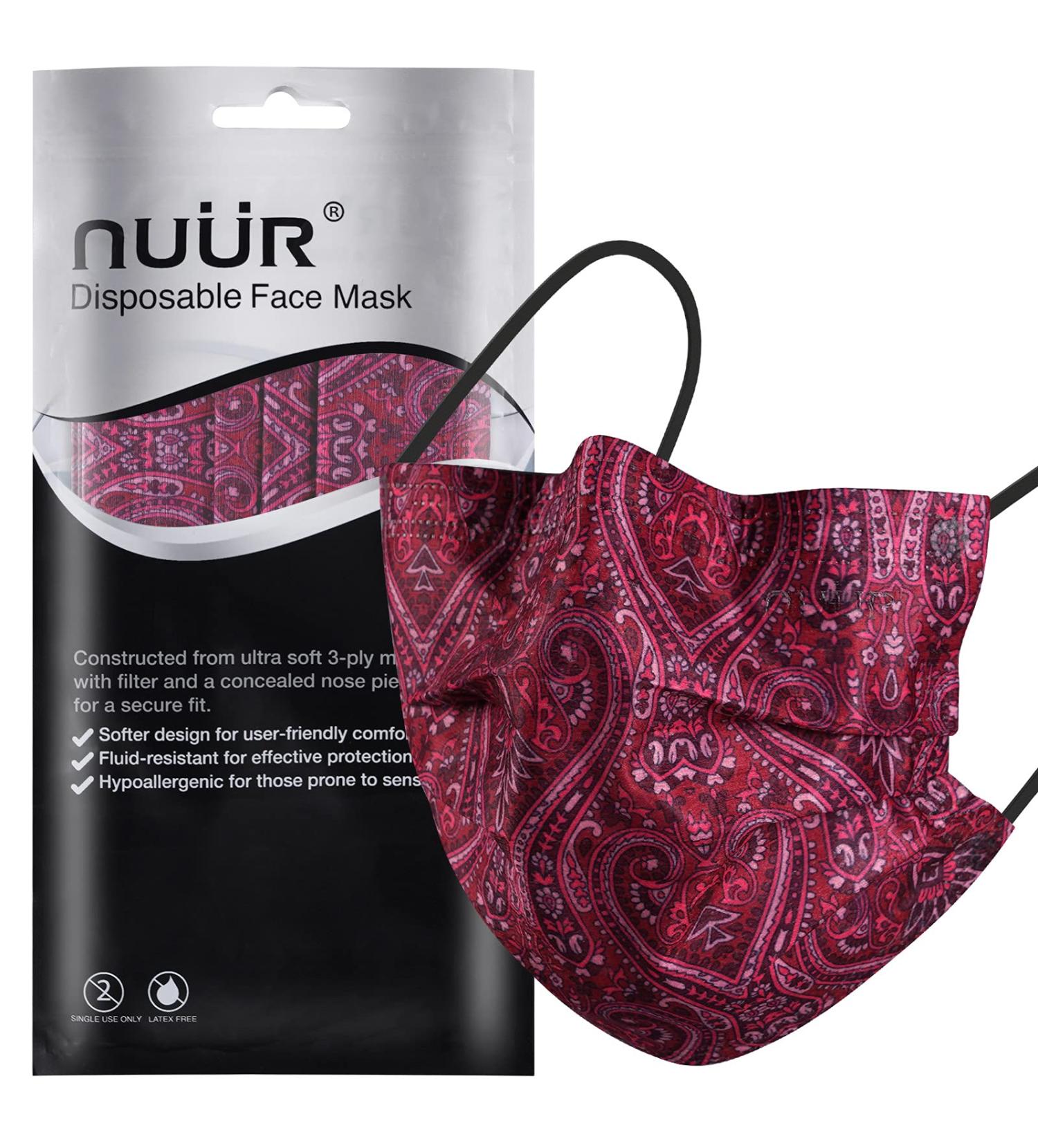 NU R Paisley 3 Ply Disposable Face Mask with Filter Layer and Elastic Earloop - 10 pcs | Retail Sealed Bags | PAISLEY-013 - Buy Online on SooperMarket.com