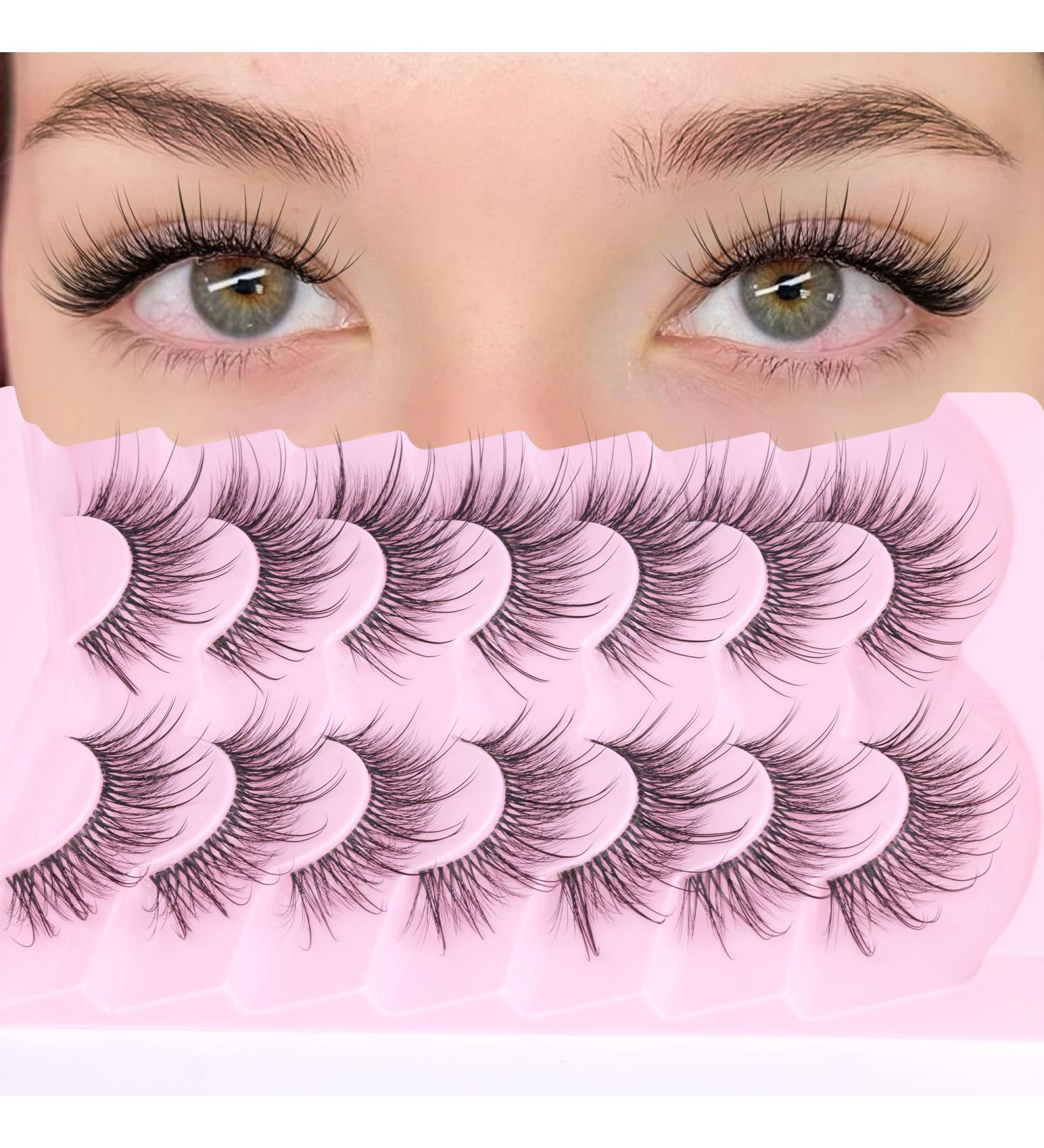 Geeneiya Wispy 3D Mink Lashes - Clear Band Cat Eye Look | Fluffy Reusable False Eyelashes | 7 Pairs I-Fairy Cross - Buy Online on SooperMarket.com