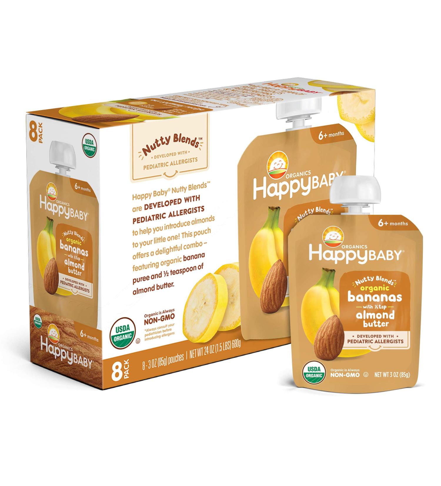 Happy Family Organics Nutty Blends: Organic Banana & Almond Butter Baby Food (6+ Months) - 3 oz - Buy Online on SooperMarket.com