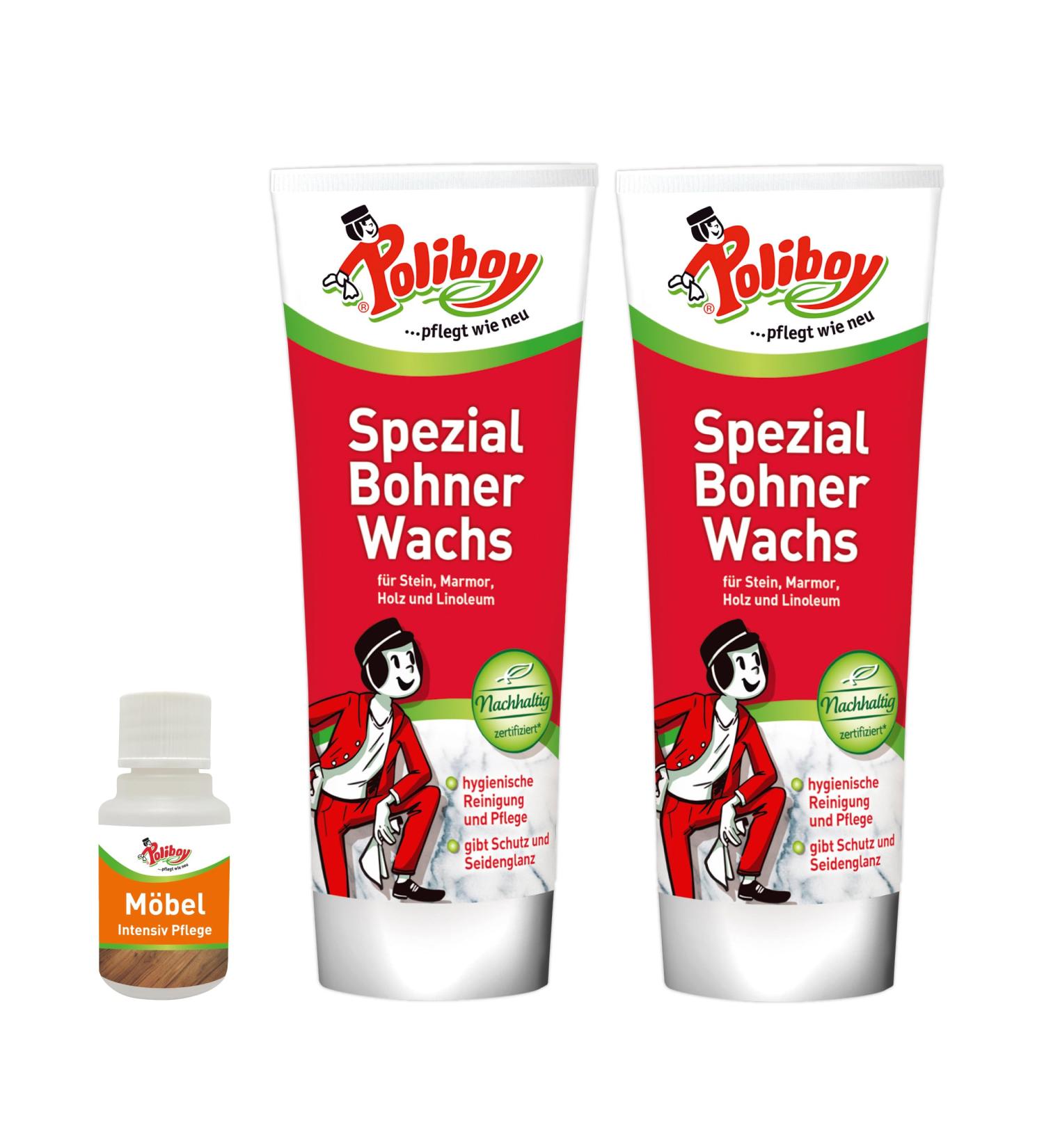 Poliboy Spezial Bohner Wachs - Colorless soil wax for protection and dirt fixation - 2x 250ml - with product sample - Made in Germany 500 ml (1 Pack)