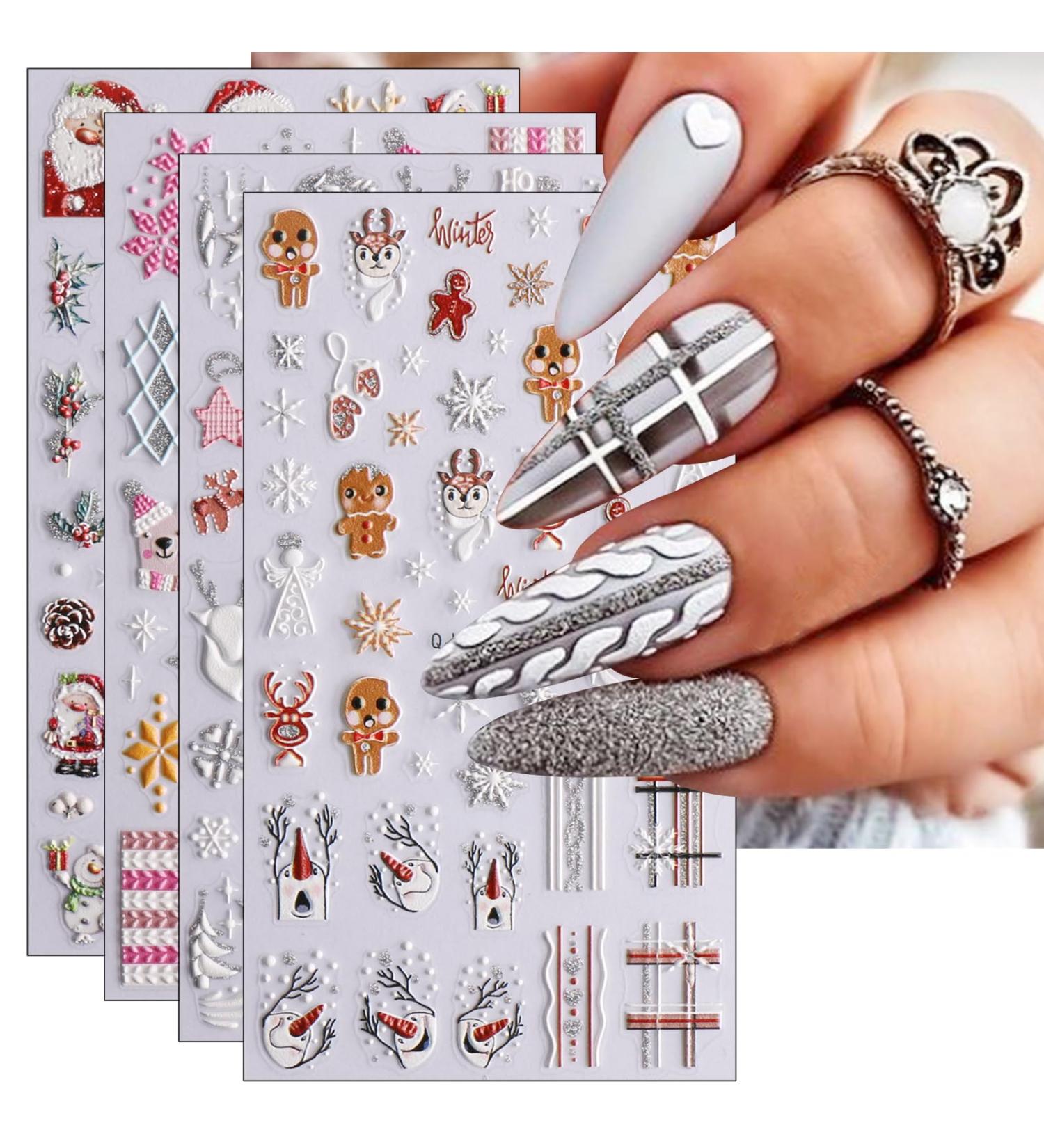 JMEOWIO 3D Embossed Christmas Glitter Nail Art Stickers Decals Self-Adhesive 5D Snowflake Winter Holiday Cute Silver Nail Supplies Nail Art Design Decoration Accessories 4 Sheets - Buy Online on SooperMarket.com