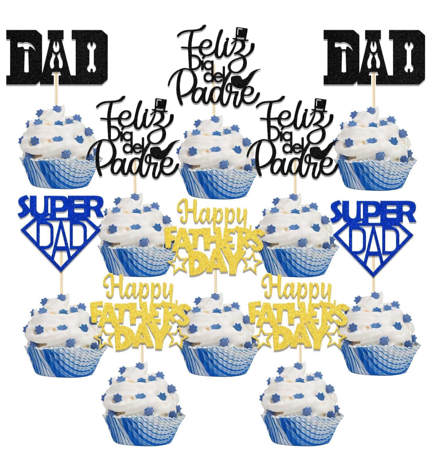 Father's Day Cupcake Toppers Father's Day Decorations Super Dad Cupcake Picks Best Dad Ever Happy Father's Day Party Decor Supplies 24 Pcs - Buy Online on SooperMarket.com