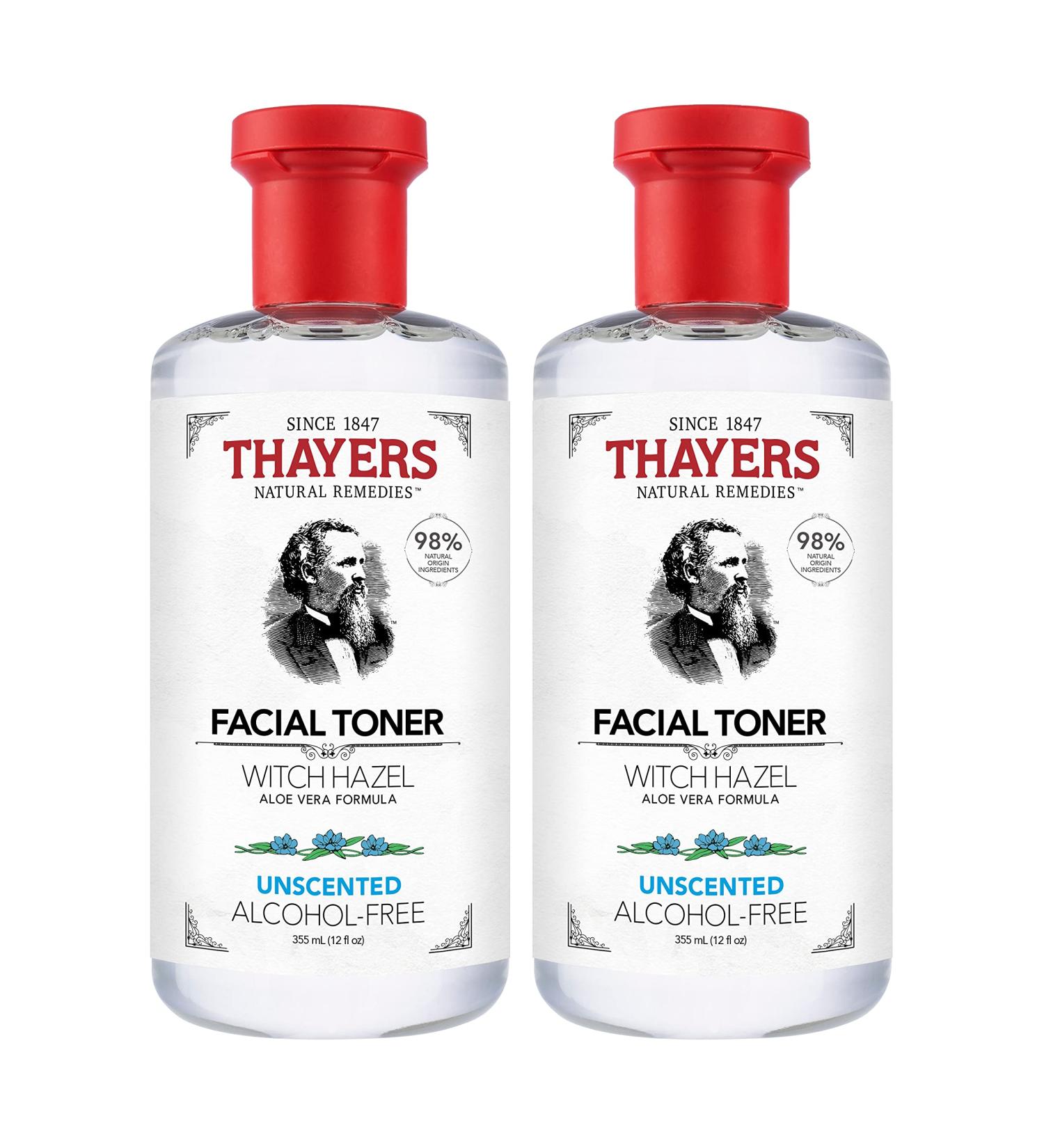 THAYERS Alcohol-Free Witch Hazel Unscented Face Toner Skin Care with Aloe Vera Natural Gentle Facial Toner for All Skin Types Duo Pack (2 x 355mL) - Buy Online on SooperMarket.com