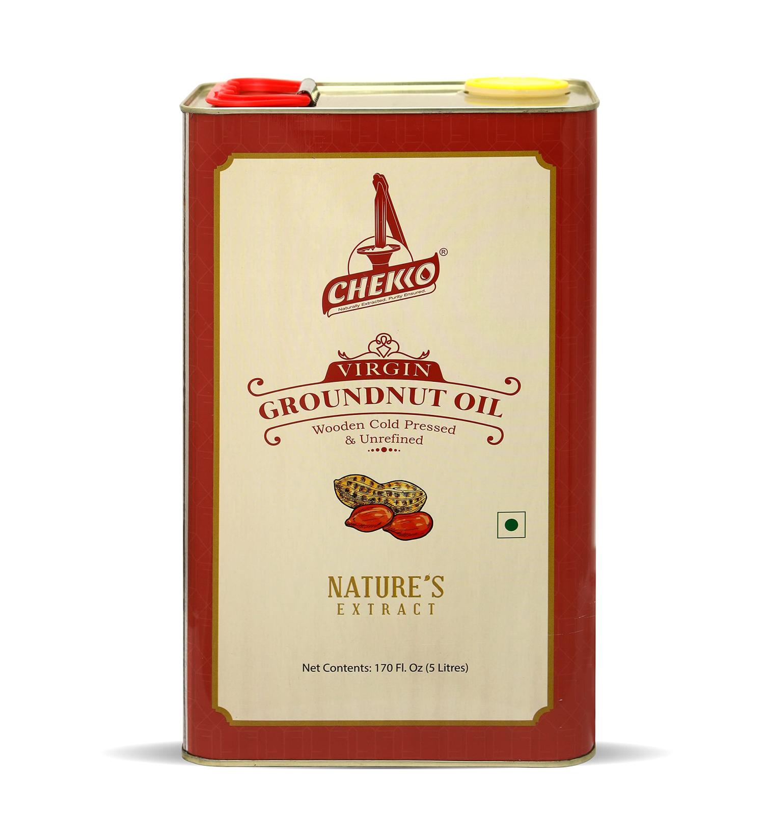 Chekko Virgin Peanut Oil - 5L: Pure Cold-Pressed Oil for Cooking - Buy Online on SooperMarket.com