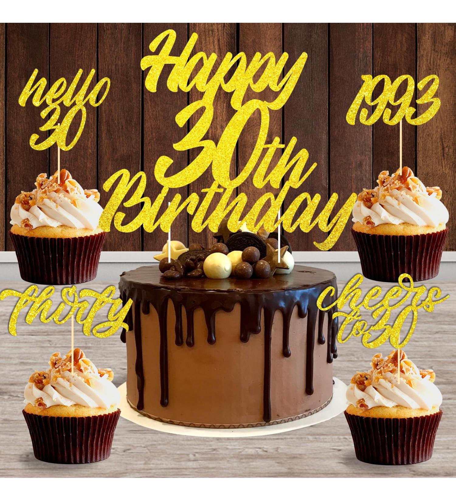 30th Birthday Party Decorations - Glitter Cake & Cupcake Toppers for Women & Men - Celebrate 30 Years with Joy! - Buy Online on SooperMarket.com