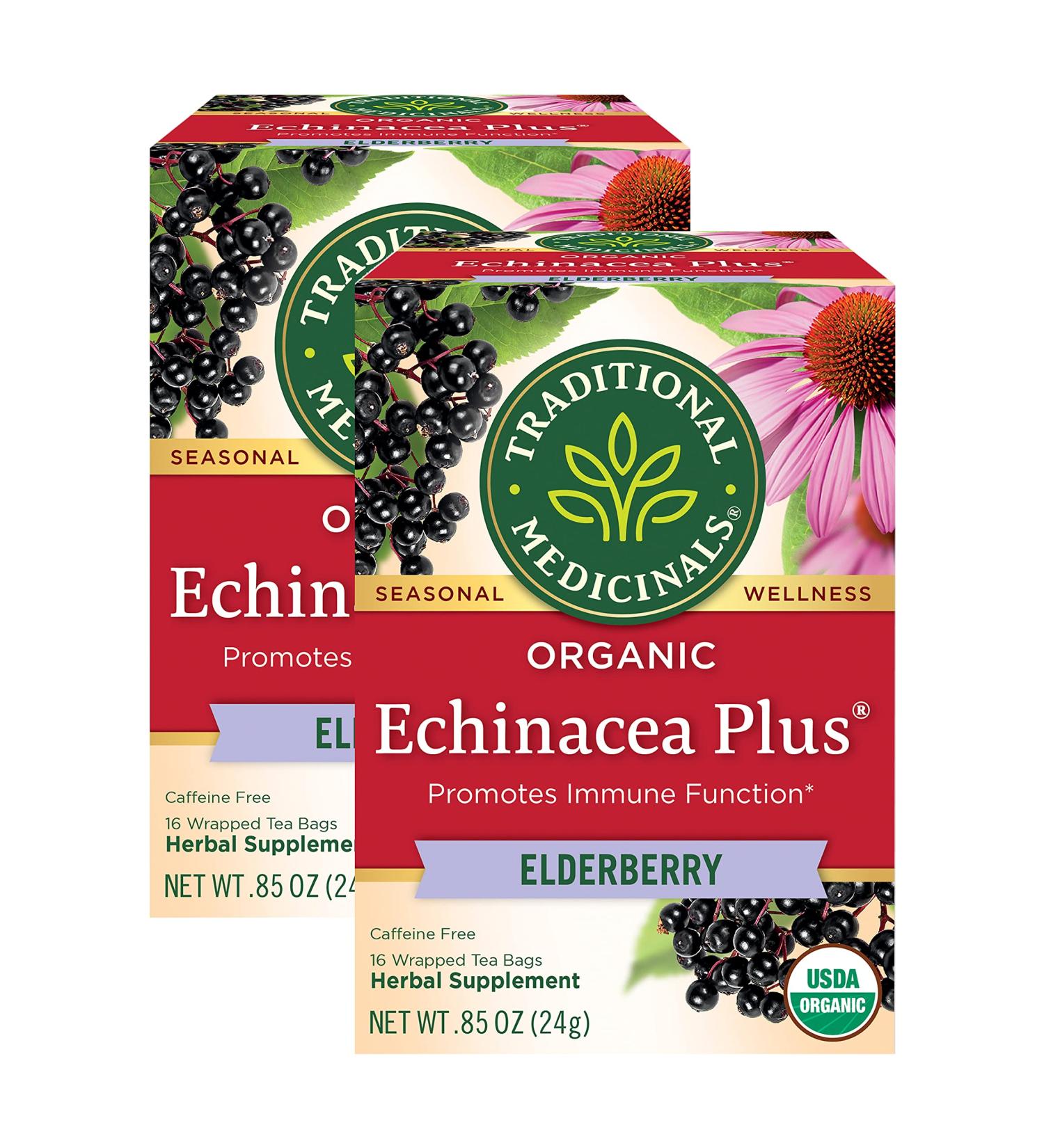 Traditional Medicinals Organic Echinacea Elderberry Herbal Tea - 32 Tea Bags Total, Immune Function Support, Pack of 2 - Buy Online on SooperMarket.com