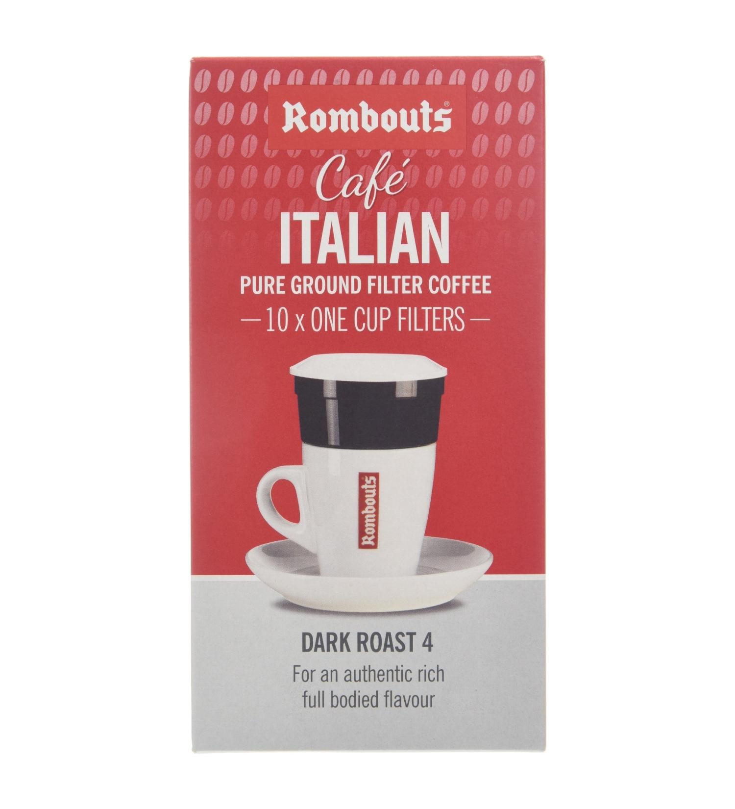 Rombouts Cafe Italian Pure Ground Filter Coffee Cups 10 x 6.2g - Buy Online on SooperMarket.com