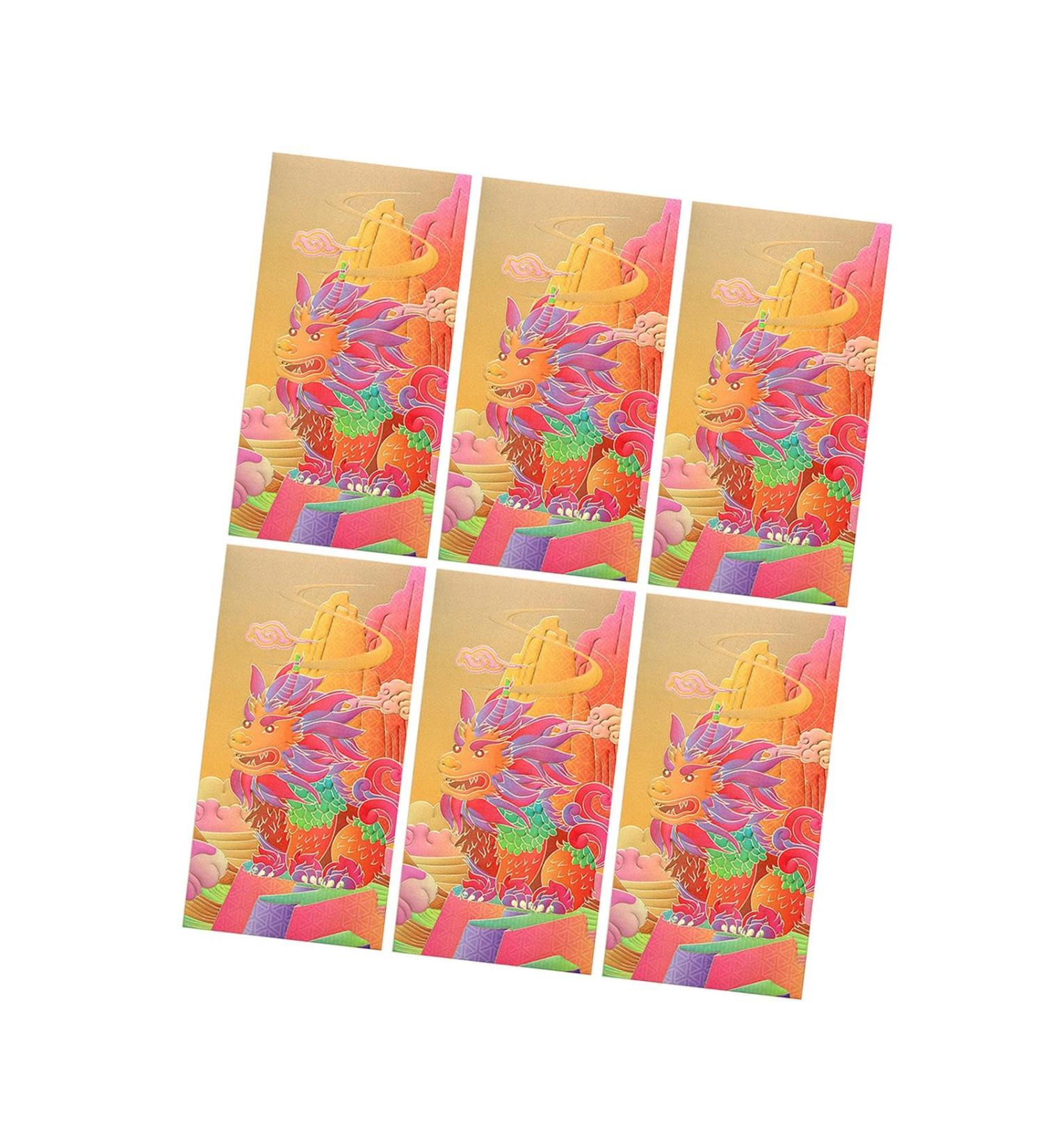 6Pcs Chinese Lunar Year Red Envelopes Hong Bao Gifts Traditional Lucky Money Envelopes for Birthday Festival Thanksgiving Golden Dragon - Buy Online on SooperMarket.com