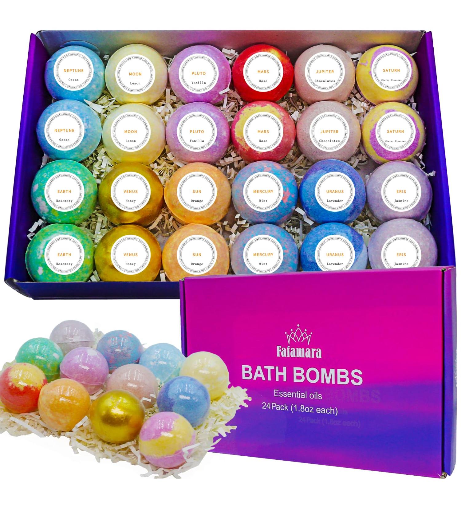 Organic 24pcs Bath Bombs Gift Set - Natural Ingredients Bubble Bath Fizzes Spa - Ideal Birthday Easter Gift for Her/Girlfriend/Wife - Buy Online on SooperMarket.com
