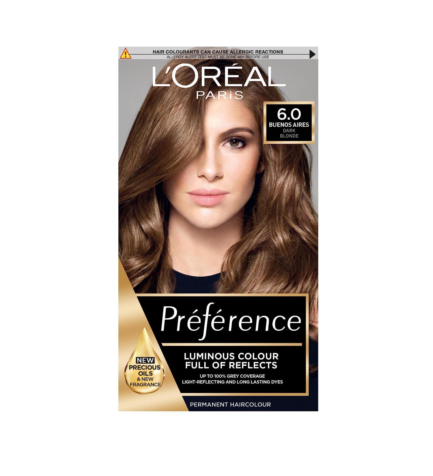 L'Or al Paris Luminous Colour Permanent Hair Dye 6.0 Buenos Aires Dark Blonde - 100% Grey Coverage, Long-lasting Radiance - For All Hair Types - Preference 1 Application - Buy Online on SooperMarket.com