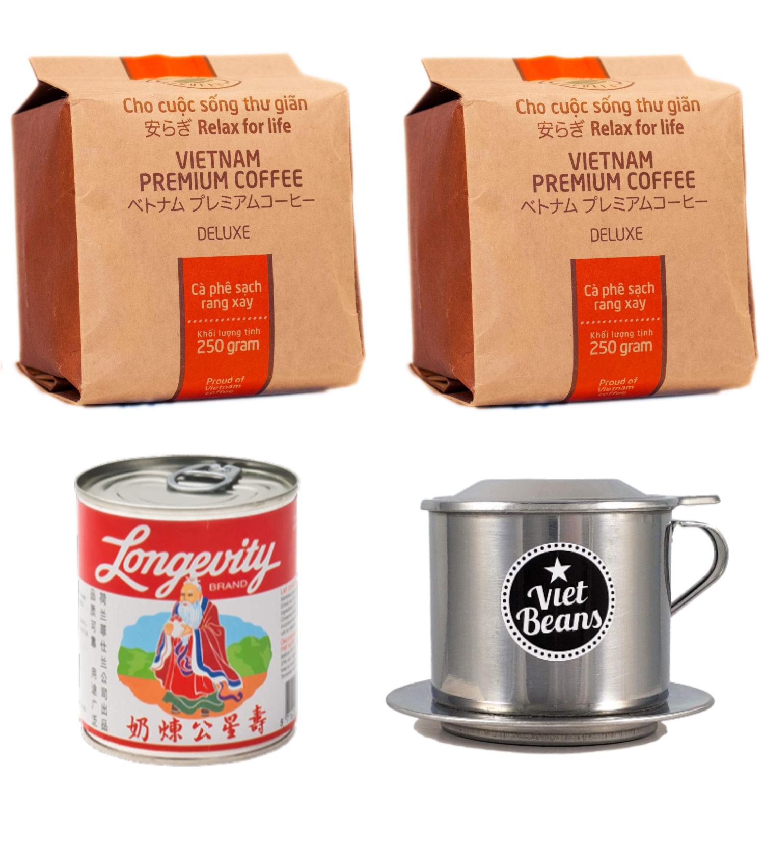 Vietnamese Coffee Starter Set - Hello5 | 2x250g Premium Organic Beans Phin Filter & Signed Condensed Milk - High Quality from Da Lat Highlands - Buy Online on SooperMarket.com
