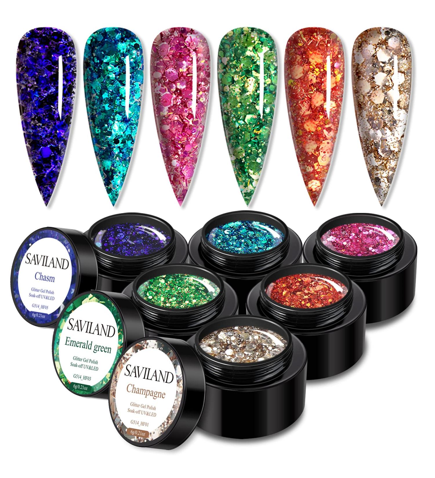 Saviland Glitter Gel Nail Polish Set - 6 Color Big Glitter Kit for Professional Manicure at Home - Buy Online on SooperMarket.com