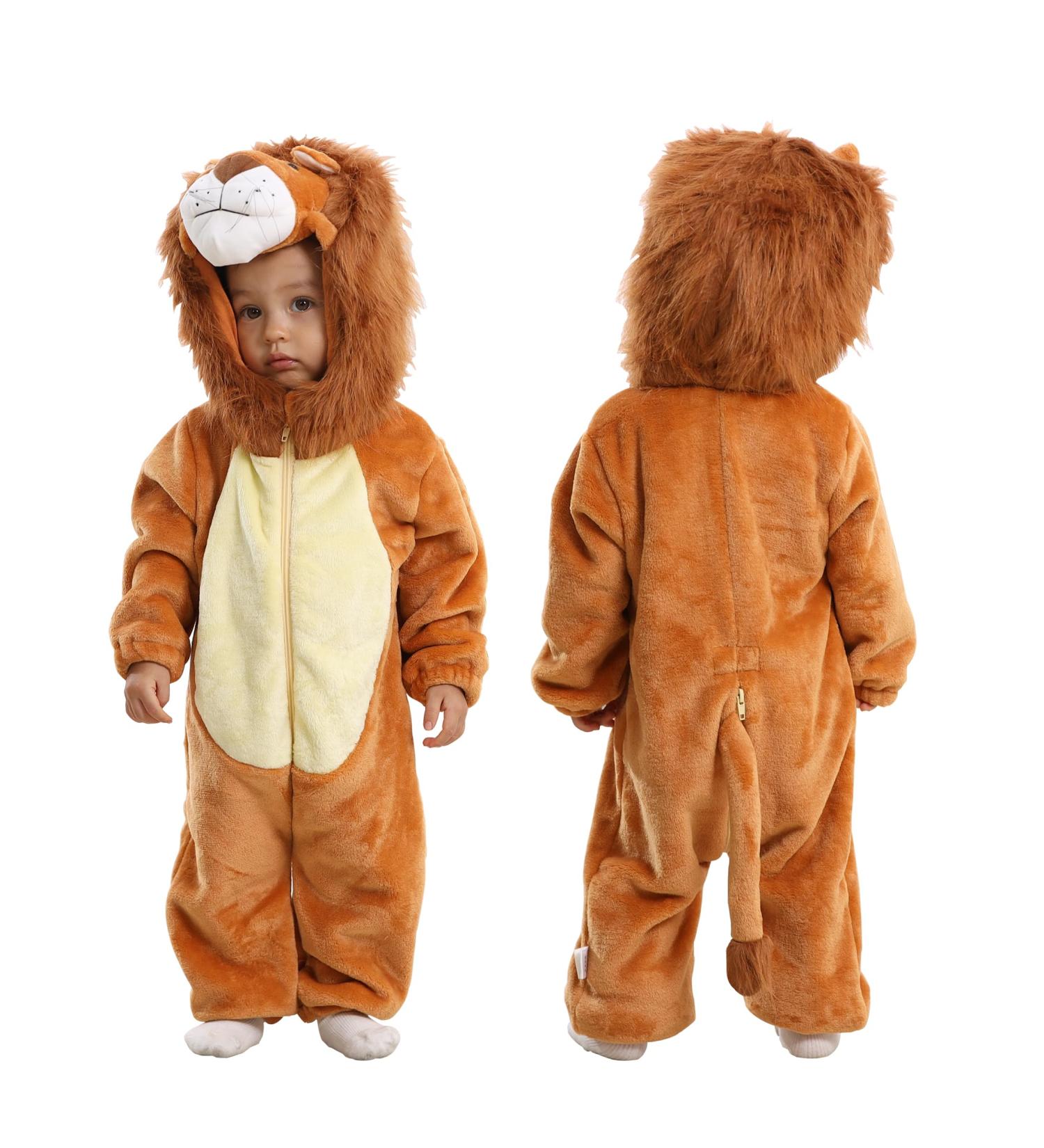 Doladola Baby Lion Hooded Onesie Pajamas - 18-24 Months | Cute Cartoon Animal Romper for Boys and Girls - Buy Online on SooperMarket.com