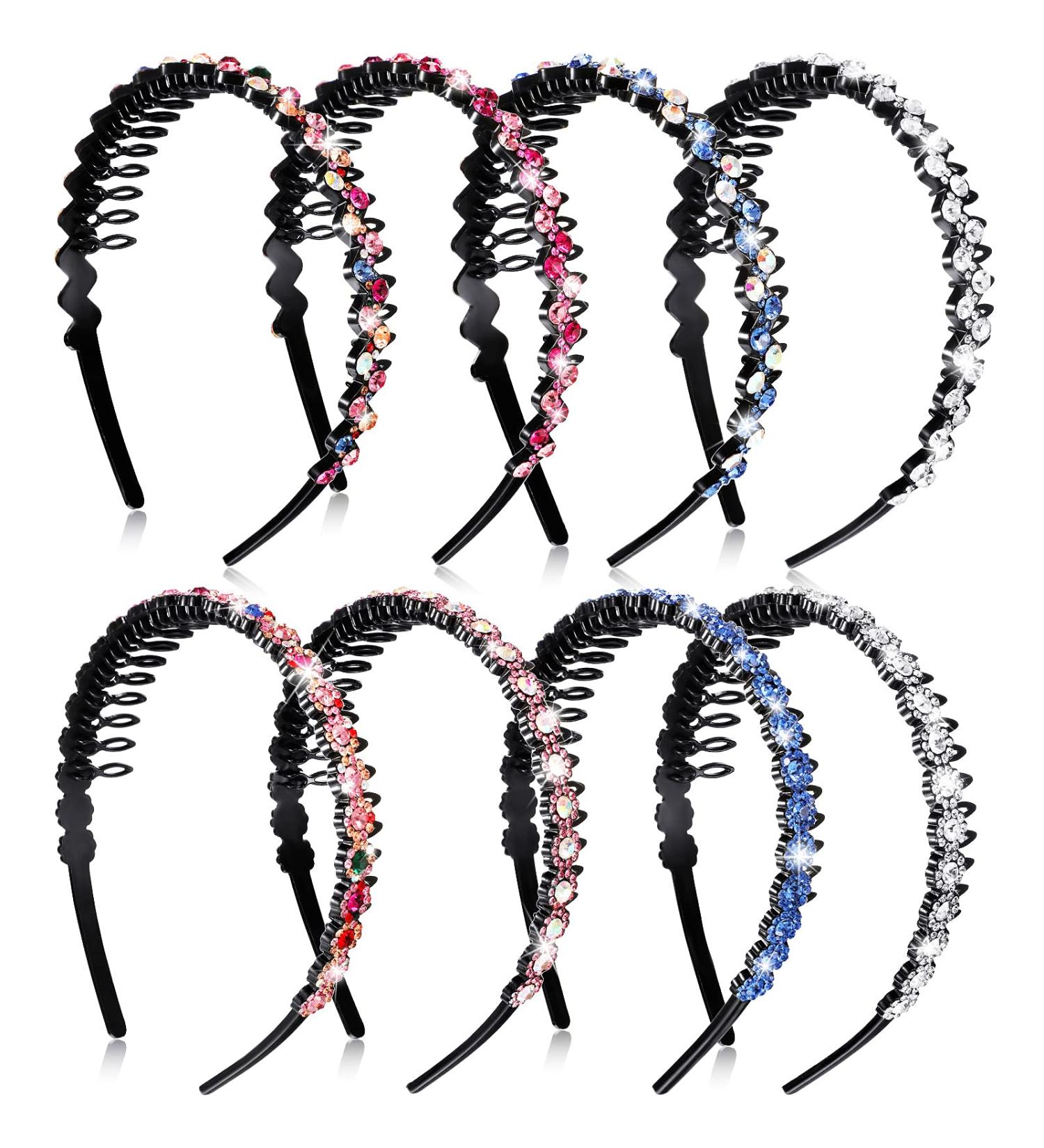 Rhinestone Teeth Comb Headbands - 8 Piece Set | Crystal Wave Headband for Women and Girls - Non-Slip Hair Accessories - Buy Online on SooperMarket.com