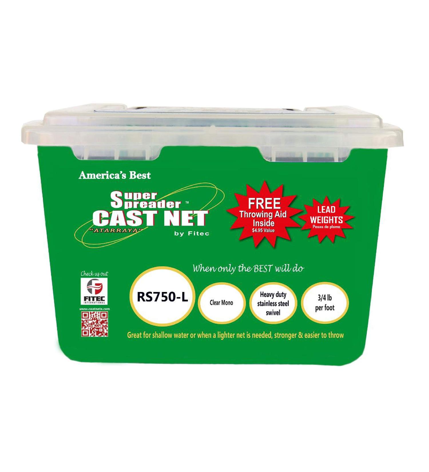 Fitec RS750 Super Spreader Cast Net 4' Radius 3/8 Mesh 3/4 lb Weights - Clear - Buy Online on SooperMarket.com