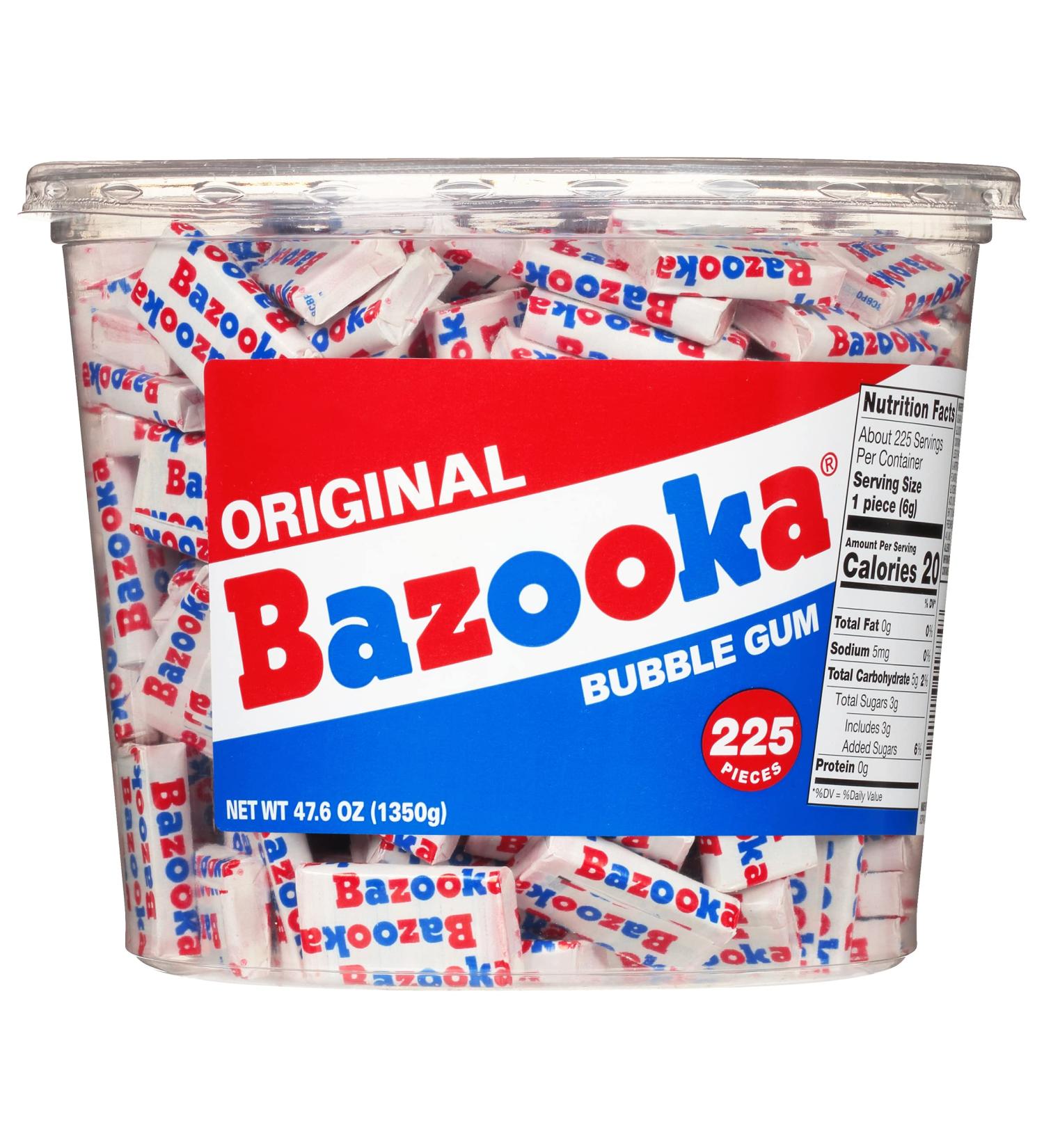 Bazooka Bubble Gum 225 Count Individually Wrapped Pink Chewing Gum in Original Flavor - Bulk Bubble Gum Tub - Fun Old Fashioned Candy for Halloween Parties and Trick or Treaters Original 225 Count (Pack of 1) - Buy Online on SooperMarket.com