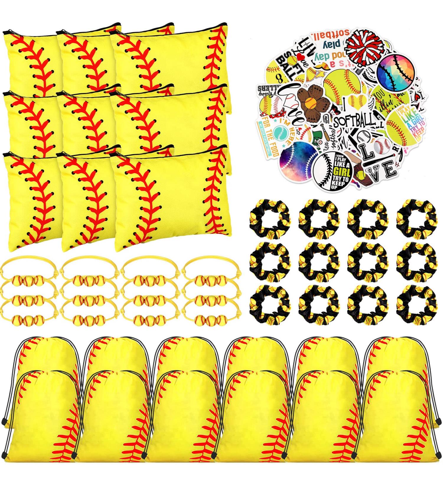 148 Pcs Softball Gifts for Girls - Party Favors Set with Drawstring Backpack, Cosmetic Bag, Scrunchies, Hair Bracelets, Stickers - Perfect for Softball Birthday Decorations - Buy Online on SooperMarket.com