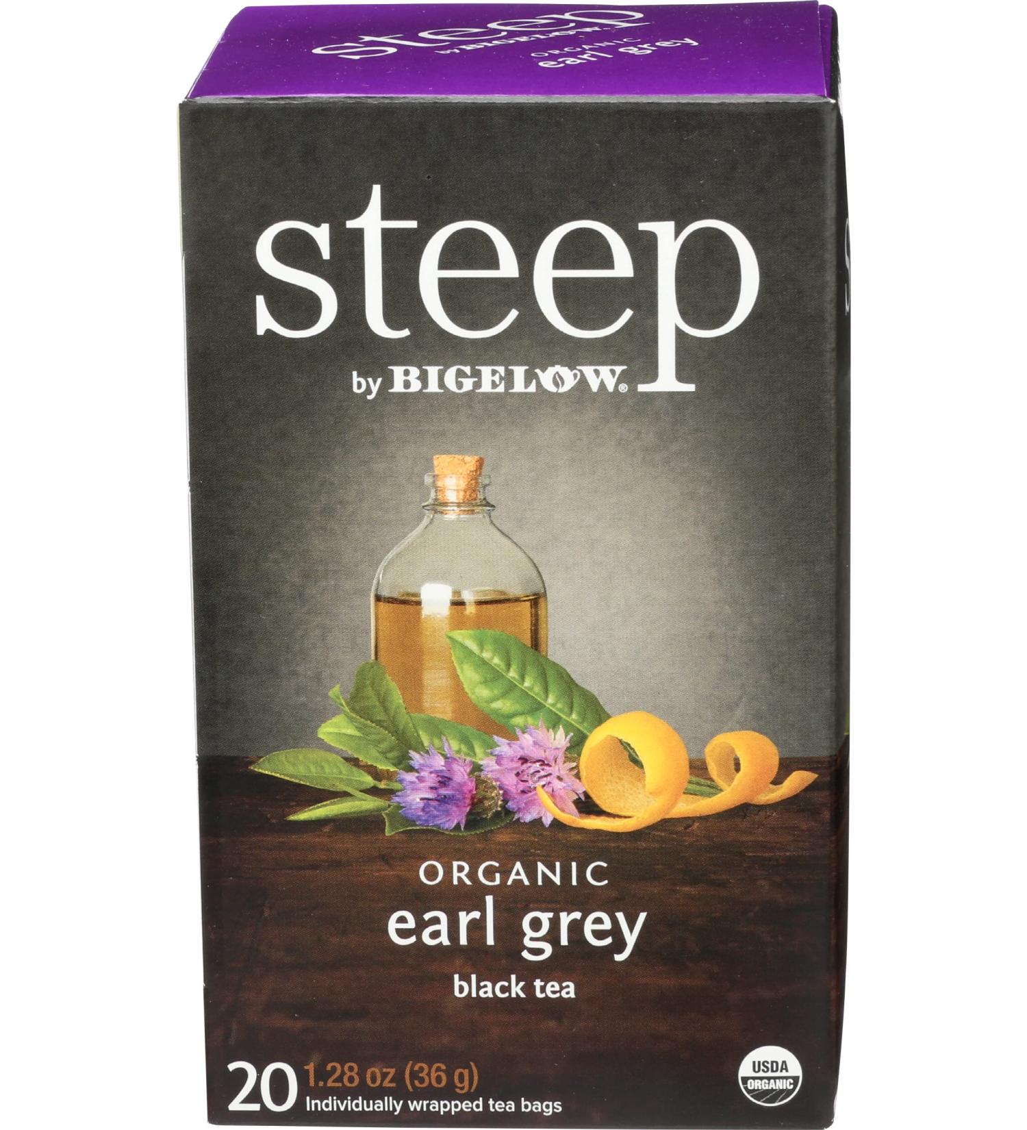 steep by Bigelow Organic Earl Grey Black Tea Bags, 20 Count Box Caffeinated Black Tea