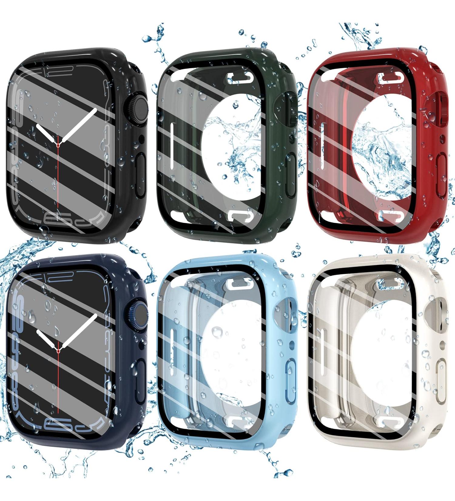 Fullife 6-Pack Waterproof Case for Apple Watch Series 7/8 45mm with Tempered Glass Screen Protector - Full Protective Hard PC Bumper Case - 6 Colors - Buy Online on SooperMarket.com