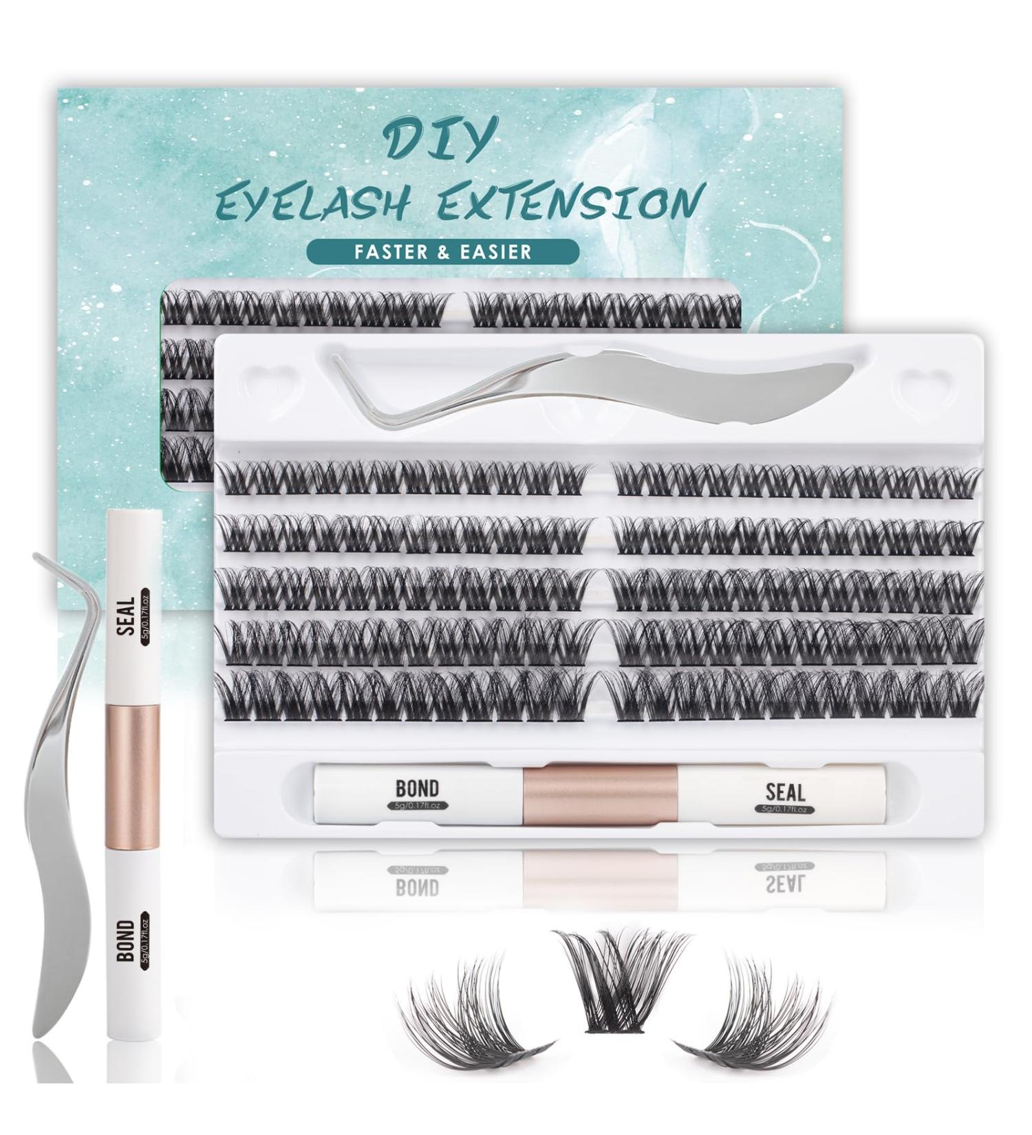SISILILY Lash Extension Kit - 120 Cluster DIY False Eyelashes with Bond, Seal, Glue, and Tweezers - C D Curl 10/12/14/15/16mm - Buy Online on SooperMarket.com