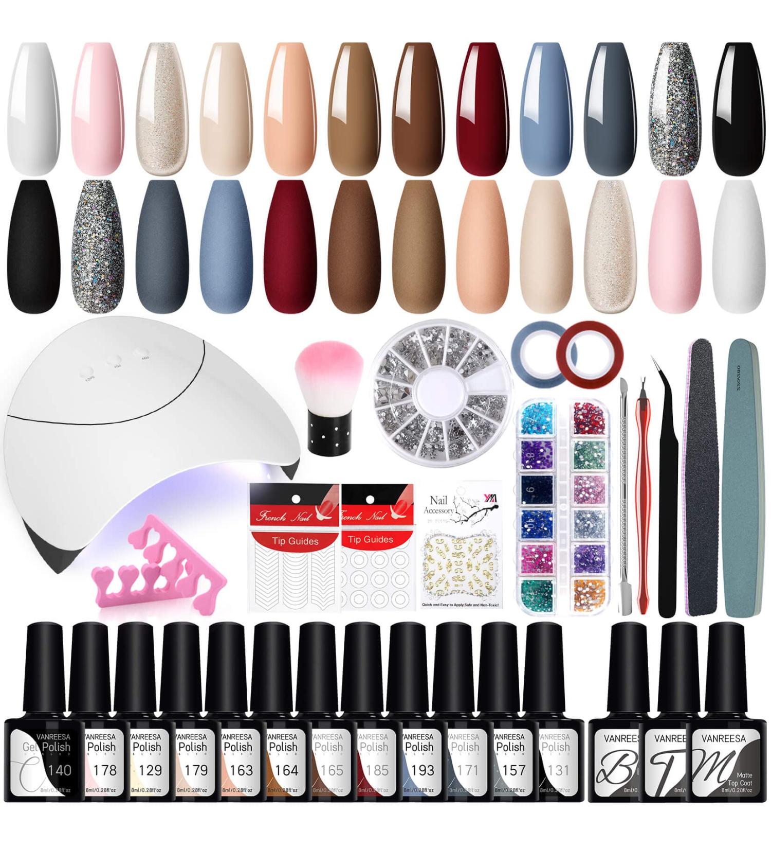 VANREESA Gel Nail Polish Kit with 12 Colors and 36W UV Light - Manicure Set for Women - Buy Online on SooperMarket.com