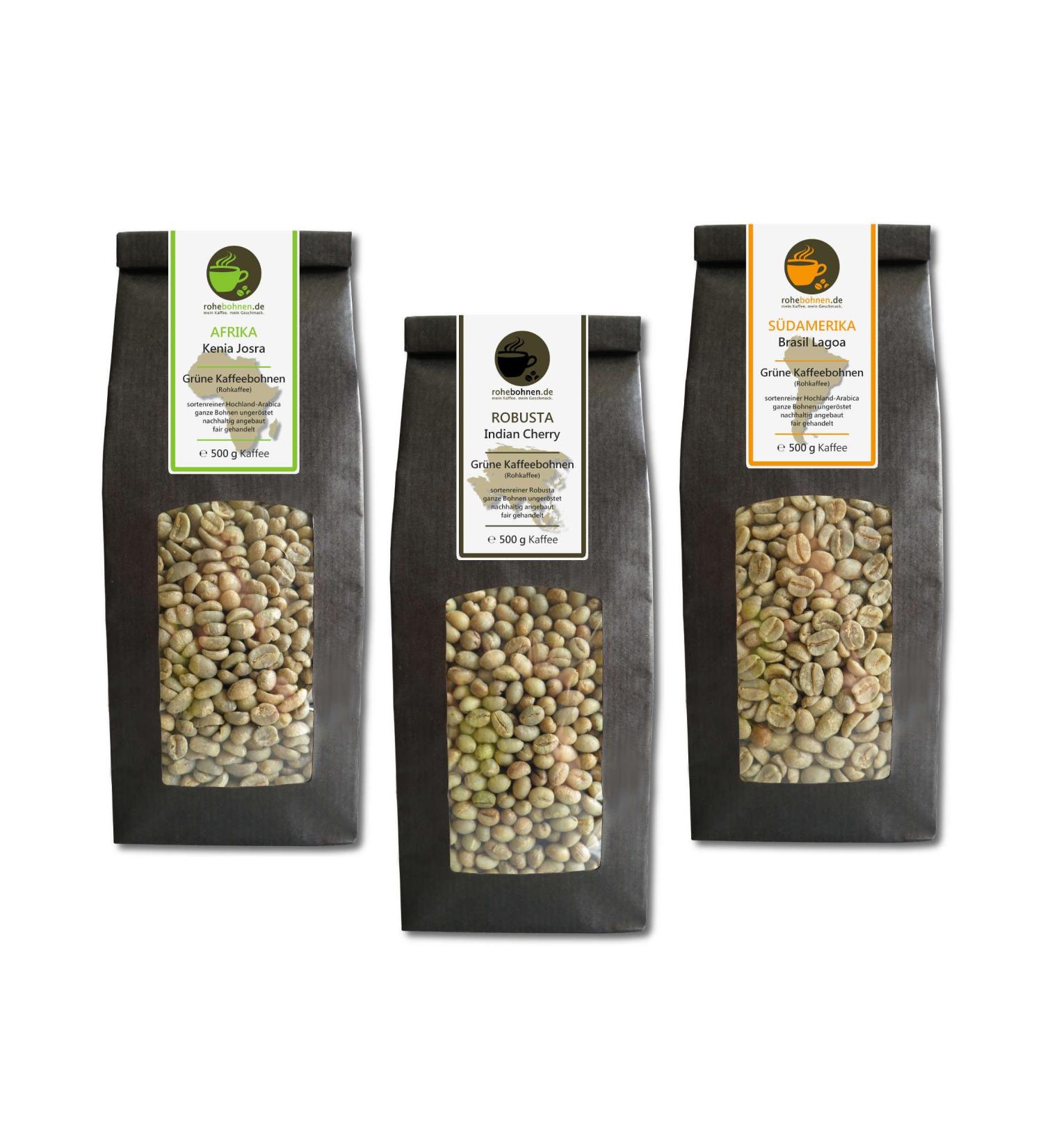 Raw coffee - Green coffee Kenya India Brazil (green coffee beans economy pack 3x500g)