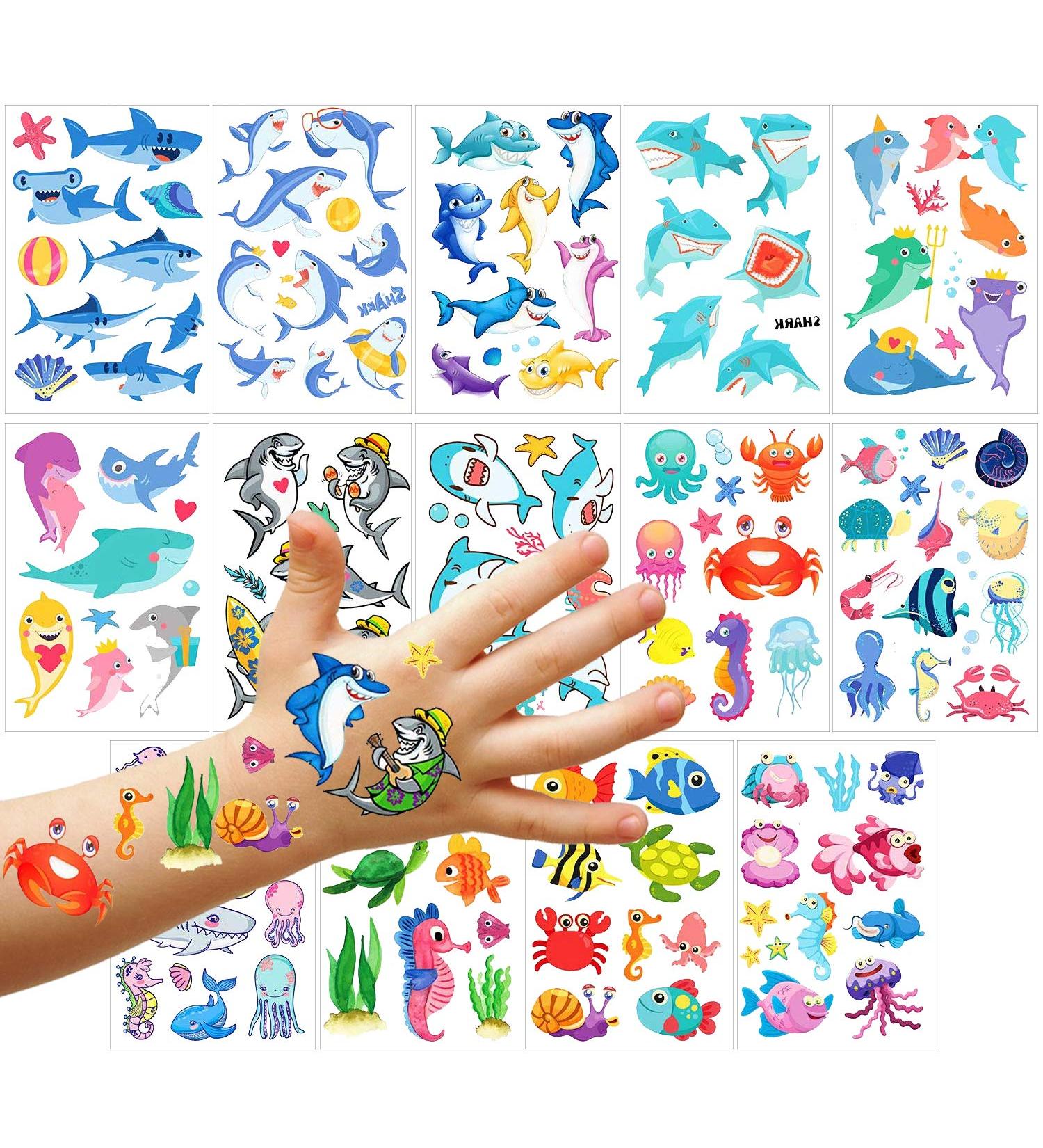 PHOGARY Kids Temporary Tattoos - Sea World Theme (20 Sheets) Marine Life Patterns - Fish, Shark, Turtle, Seahorse, Sea Star, Octopus, Crab - Fake Waterproof Tattoos for Boys and Girls - Buy Online on SooperMarket.com