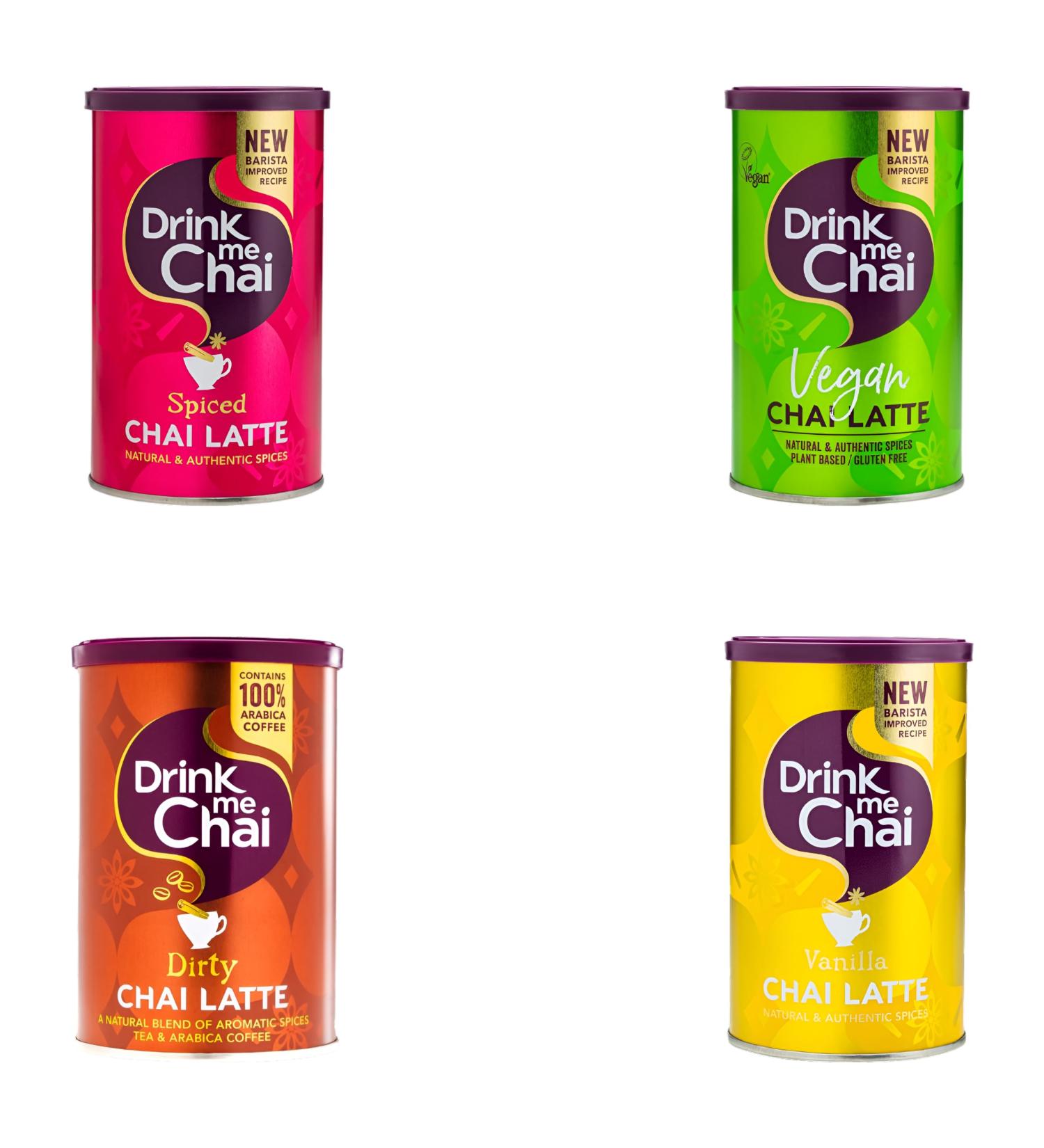 Drink Me Tea Pick N Mix - Choose From 4 Flavours | Spiced Vanilla Dirty Vegan Chai Latte | Pack of 2 x 250g- Perfect Tea Gift Set for Tea Lovers - Buy Online on SooperMarket.com