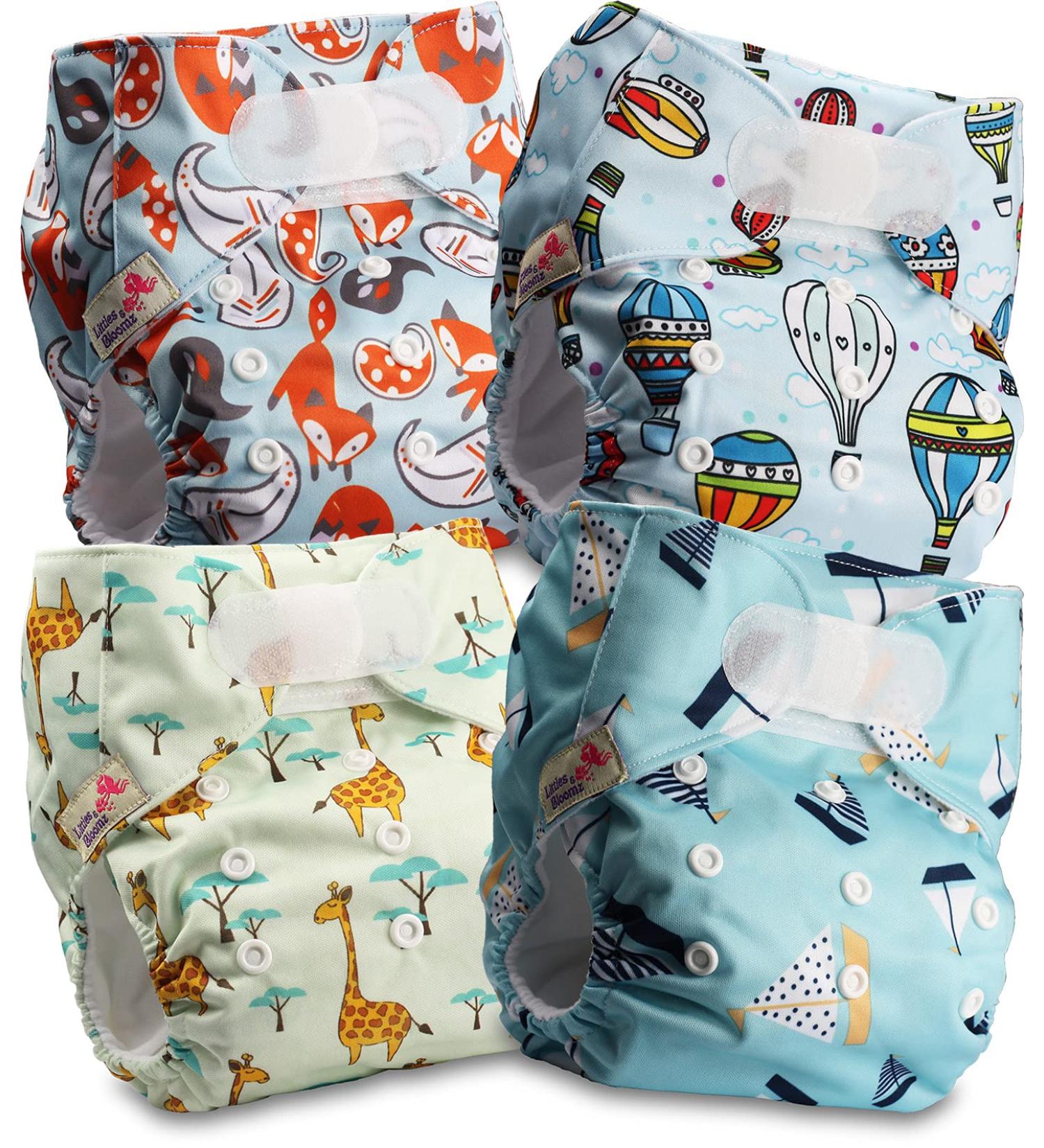 Littles and Bloomz FLV2-0402 Reusable Cloth Diaper Pack - 4 Standard Velcro Diapers for Eco-Friendly Parenting - Buy Online on SooperMarket.com