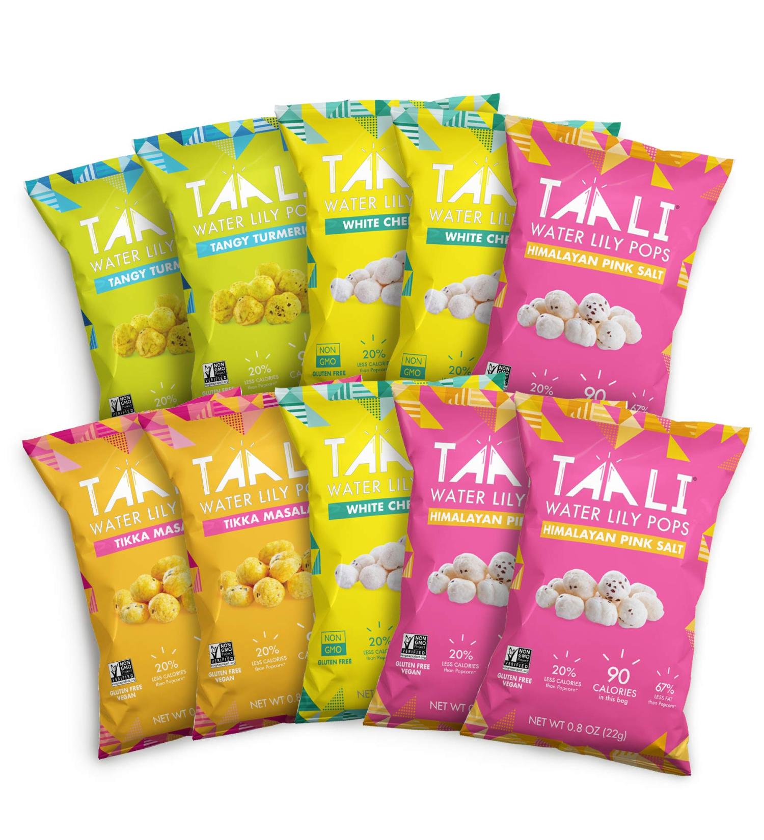 Taali Variety Pack Water Lily Pops (10-Pack) - 4 Flavors, Himalayan Pink Salt! | Protein-Rich Roasted Snack, Non-GMO | 0.8 oz Bags 4-Flavor Variety, 10-Pack - Buy Online on SooperMarket.com