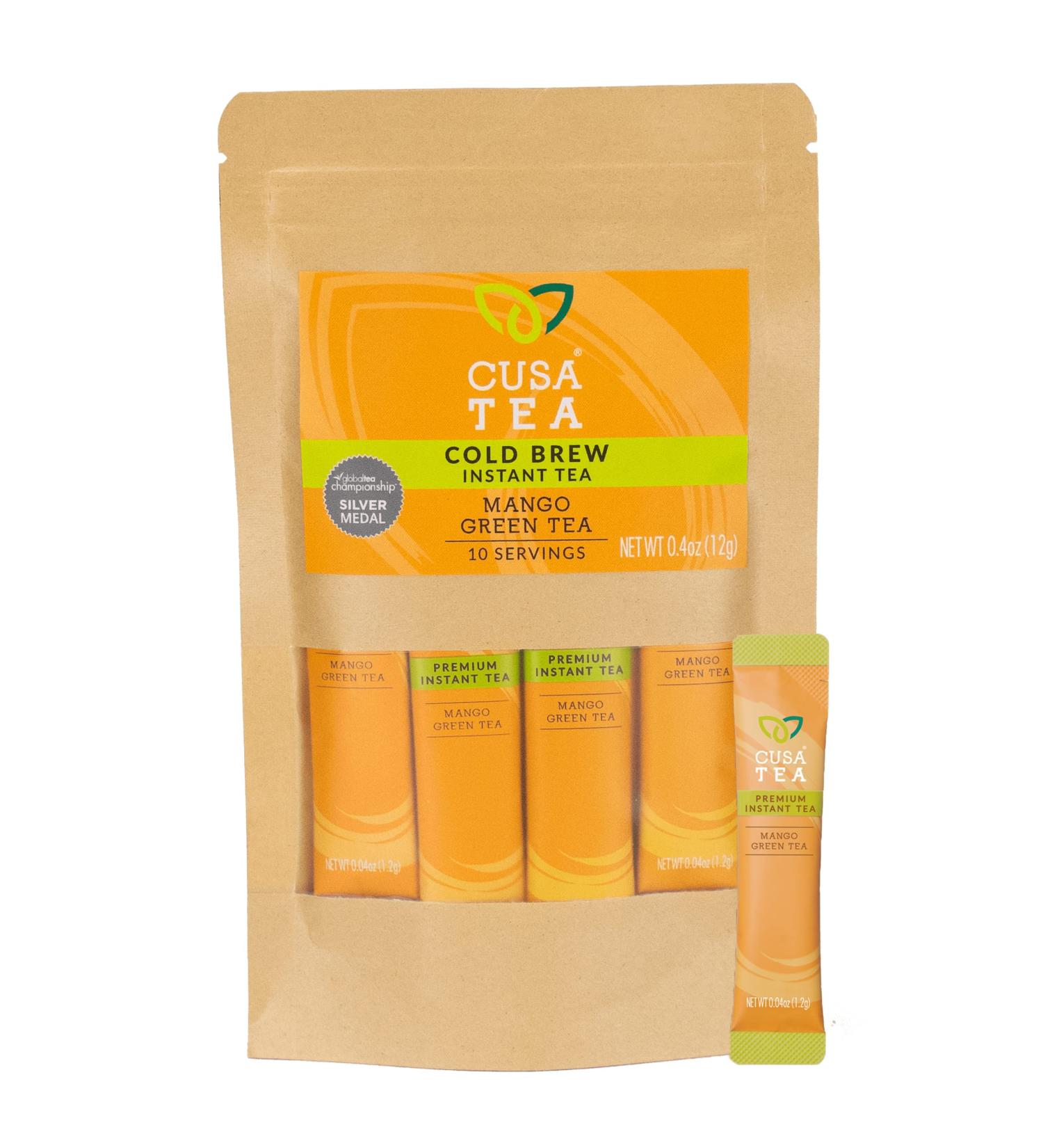 Cusa Mango Green Tea | Organic Instant Tea with Real Fruit & Spices | No Sugar Added | 10 Servings | Hot or Iced Tea Drink Mix Packets - Buy Online on SooperMarket.com