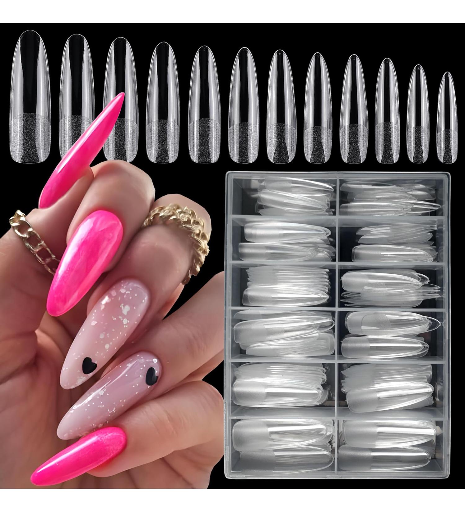 Buy LoveOurHome 240pc XXL Almond Gel x Nail Tips - Extra Long Clear Stiletto & Oval Fake Nails - 12 Sizes Full Cover Artificial Nails for Extensions & Press-On Styles - International Shipping Available - Buy Online on SooperMarket.com