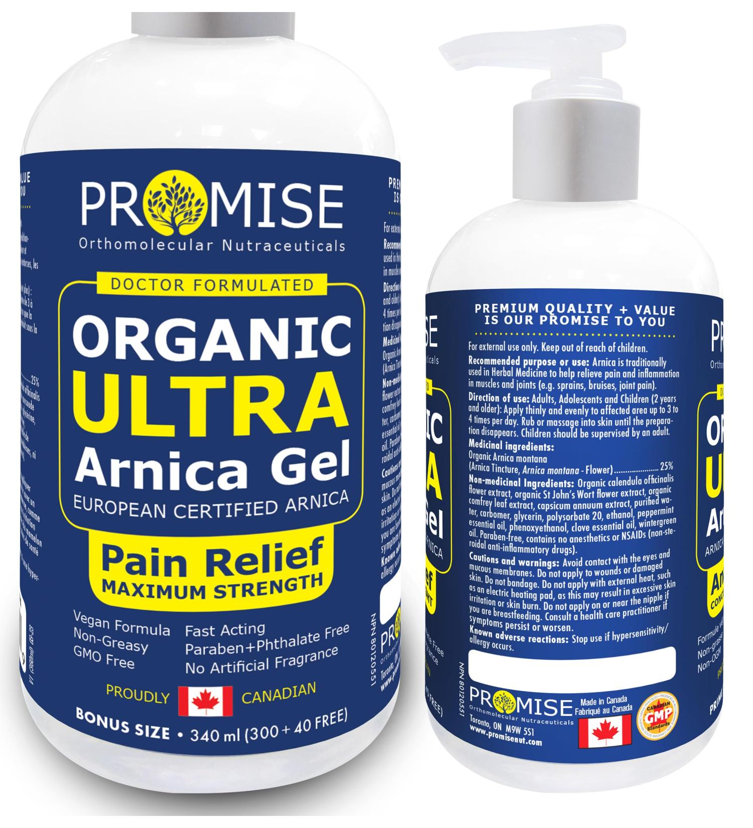 Promise Organic Ultra Arnica Lotion Pain Relief Maximum Strength European Certified Arnica Made in Canada (340ml) - Buy Online on SooperMarket.com