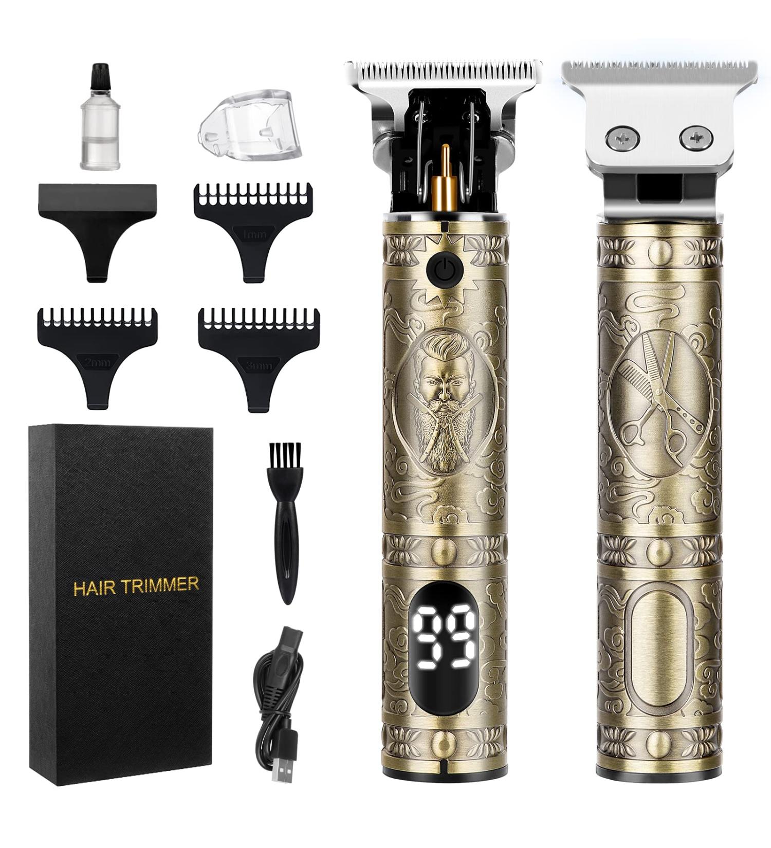Professional T-Blade Cordless Hair Trimmer for Men - Zero Gap Electric Beard & Hair Clippers Kit with LCD Display - Rechargeable & Gold - Perfect Gifts for Men - Buy Online on SooperMarket.com