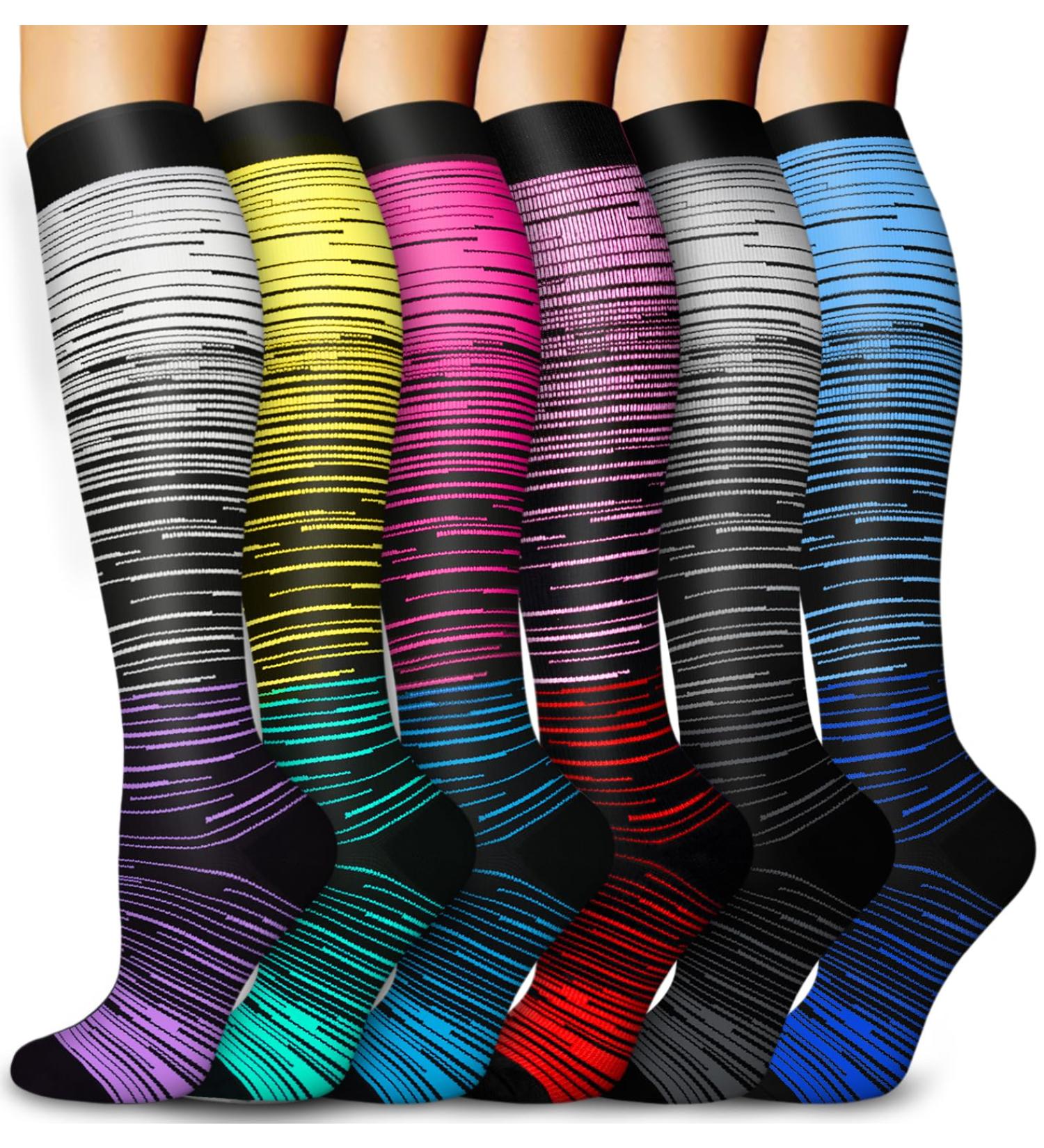 Blongw Compression Stockings for Men - 6 Pairs Knee Support Socks for Sports Travel Flight & Running (A5-Assorted 09 L-XL) - Buy Online on SooperMarket.com