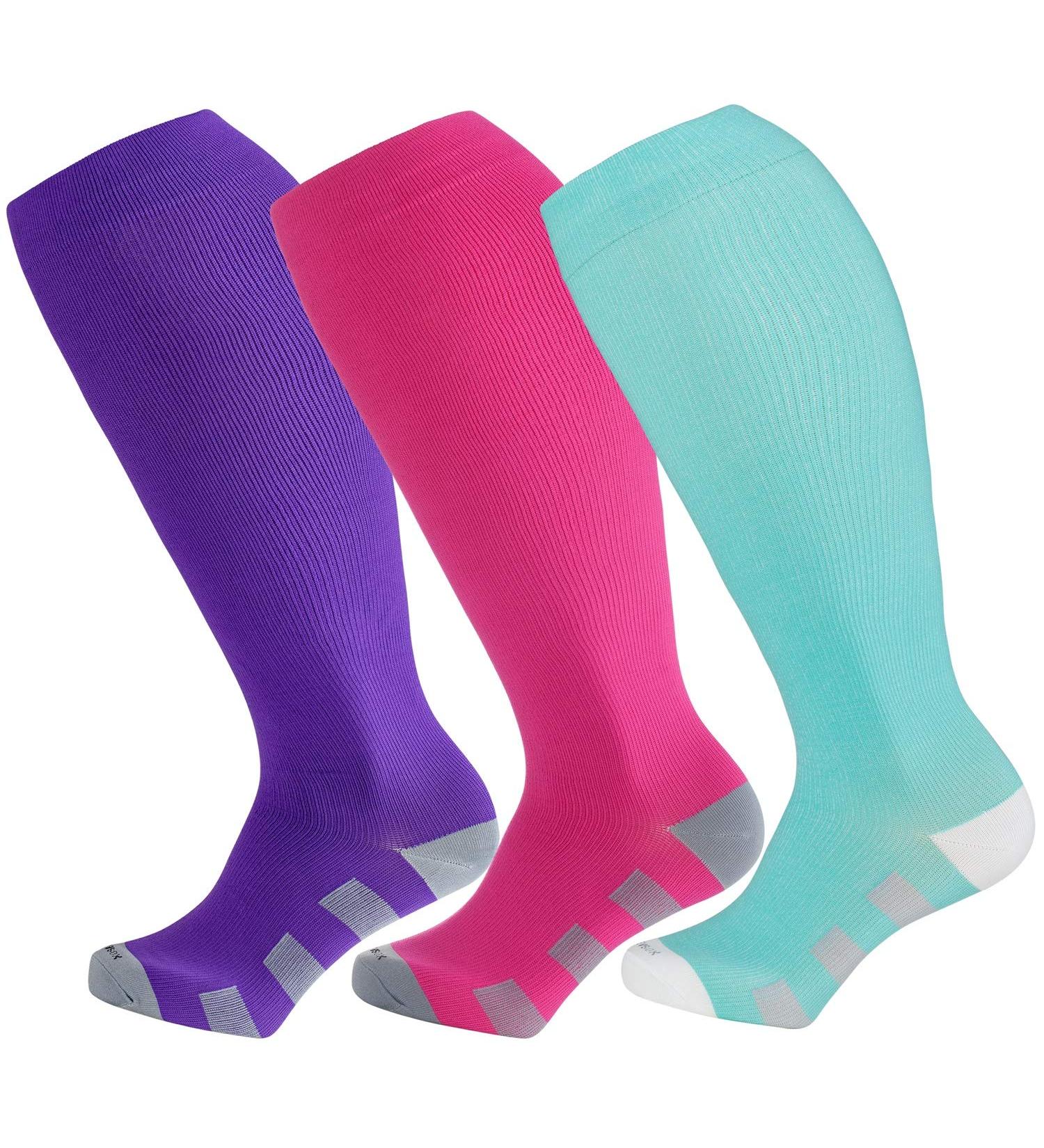 Extra Large Wide Calf Compression Socks 15-20 mmHg - 3 Pairs | For Nurses, Running, Pregnancy & Travel | Men & Women Support - Buy Online on SooperMarket.com