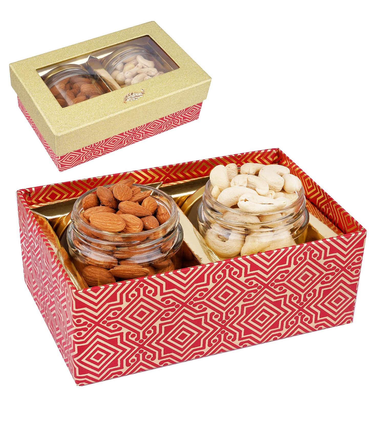 Jaiccha Ghasitaram Dryfruits Hamper- box with 2 Jars of Cashews and Almonds |Gift for Diwali Holi Rakhi Valentine Christmas Birthday Anniversary Her Him| - Buy Online on SooperMarket.com